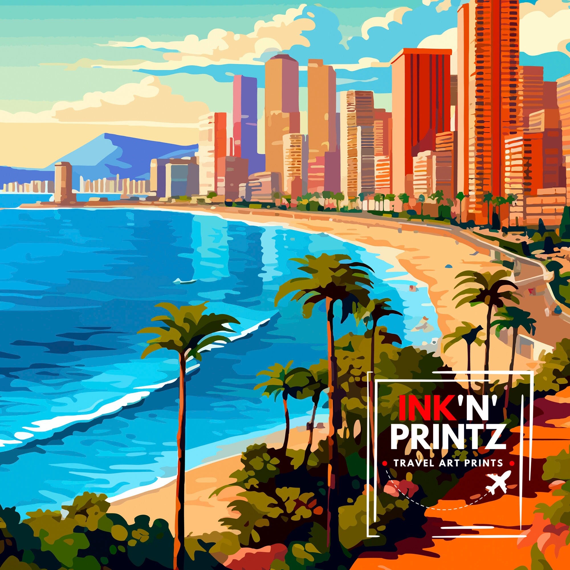 Benidorm Spain Print Benidorm Wall Decor Benidorm Poster Benidorm Art Print Benidorm Wall Art Gift for Benidorm Travel Benidorm Home Decor