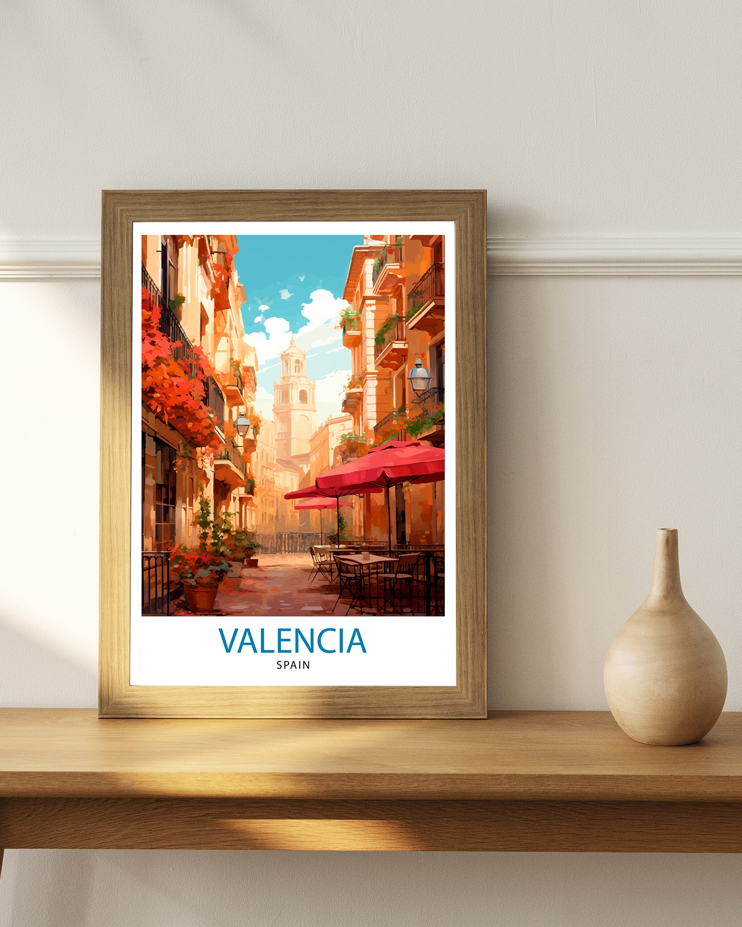 Valencia Travel Print Valencia Wall Decor Valencia Home Living Decor Valencia Spain City Print Capital City Valencia Illustration