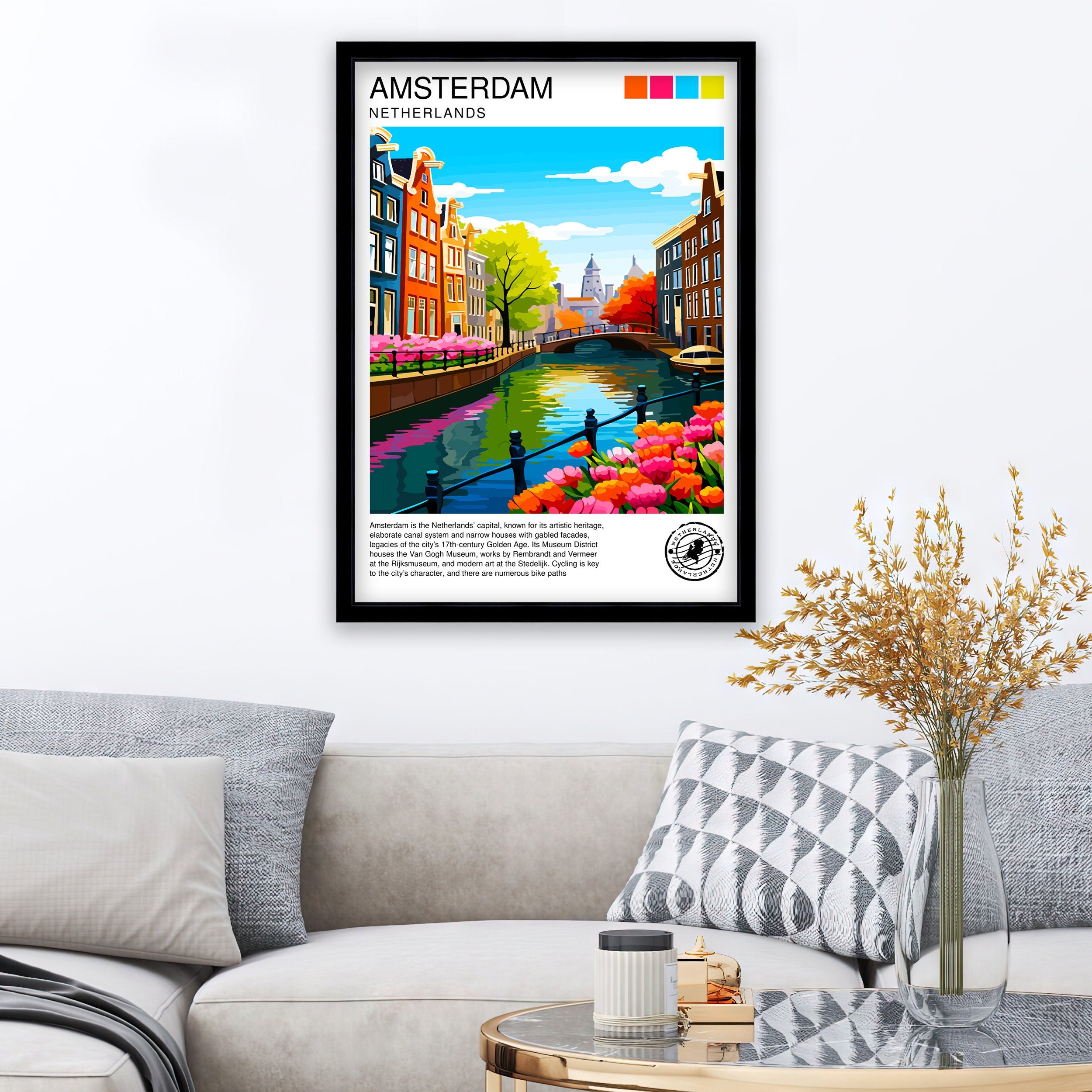Amsterdam Travel Print Amsterdam Wall Art Amsterdam Home Decor Amsterdam Illustration Travel Poster Netherlands Print Gift for Amsterdam