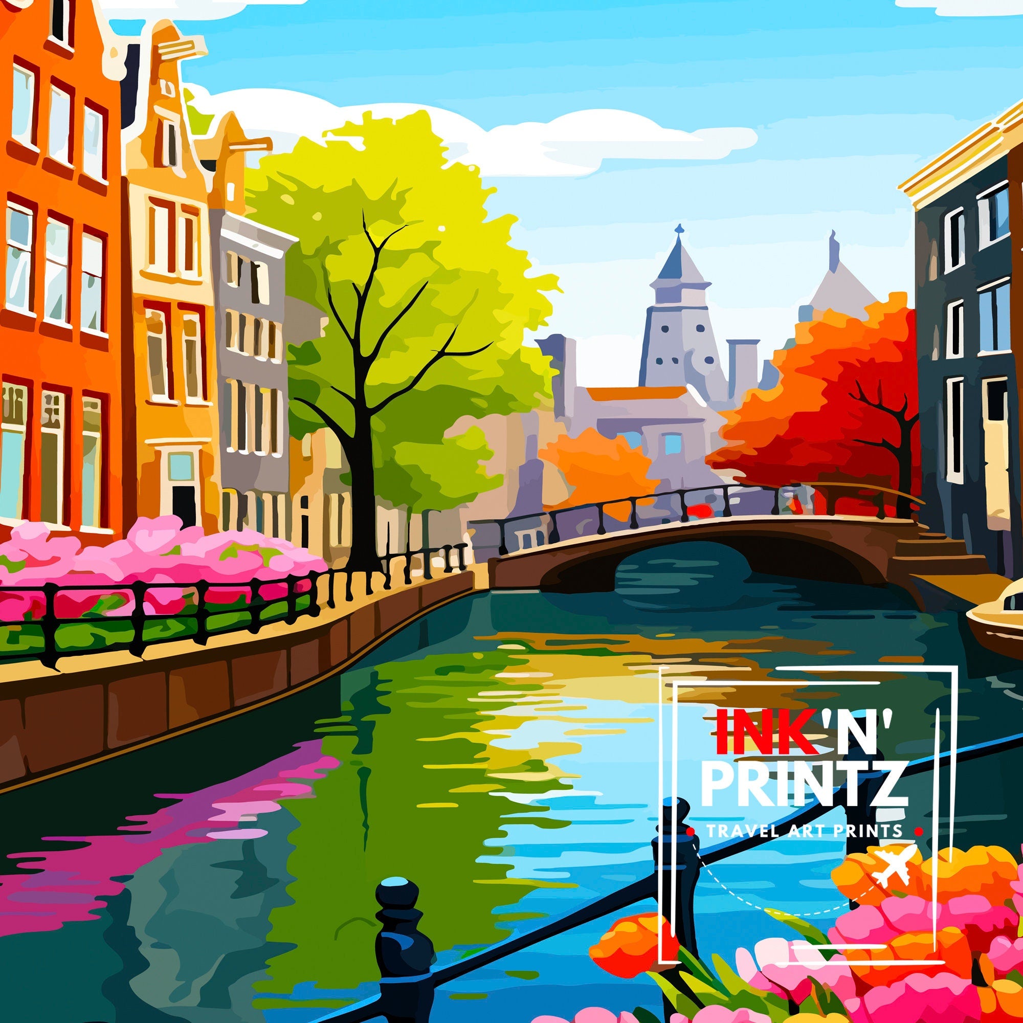 Amsterdam Travel Print Amsterdam Wall Art Amsterdam Home Decor Amsterdam Illustration Travel Poster Netherlands Print Gift for Amsterdam