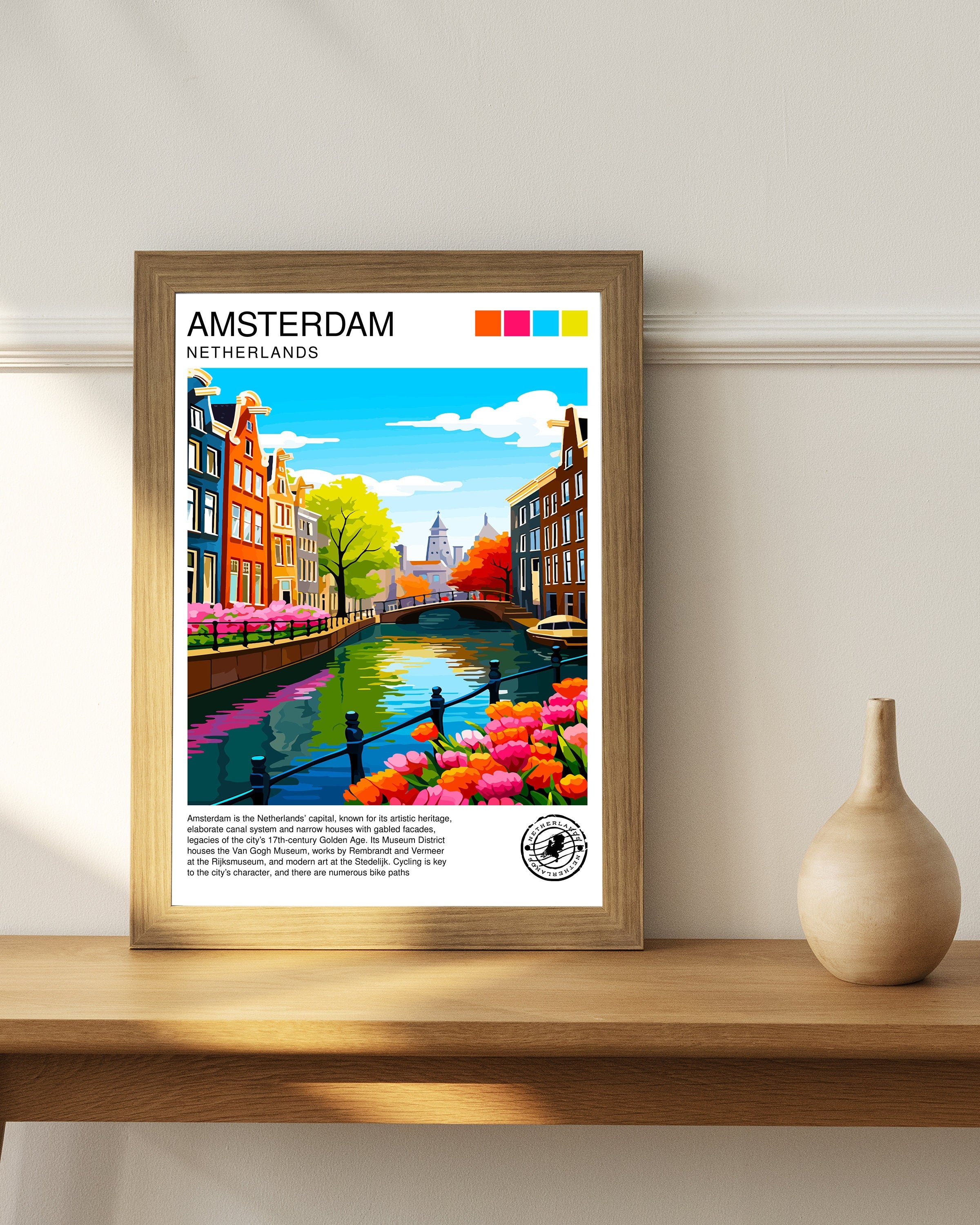 Amsterdam Travel Print Amsterdam Wall Art Amsterdam Home Decor Amsterdam Illustration Travel Poster Netherlands Print Gift for Amsterdam