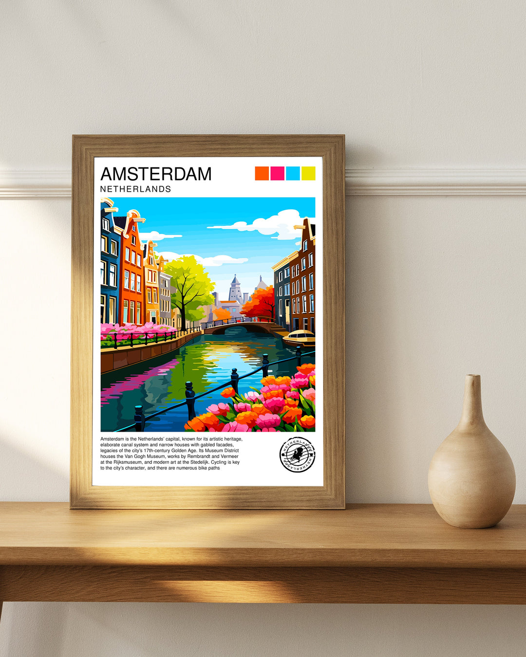 Amsterdam Travel Poster Amsterdam Wall Art Amsterdam Home Decor Amsterdam Illustration Travel Poster Netherlands Poster Gift for Amsterdam