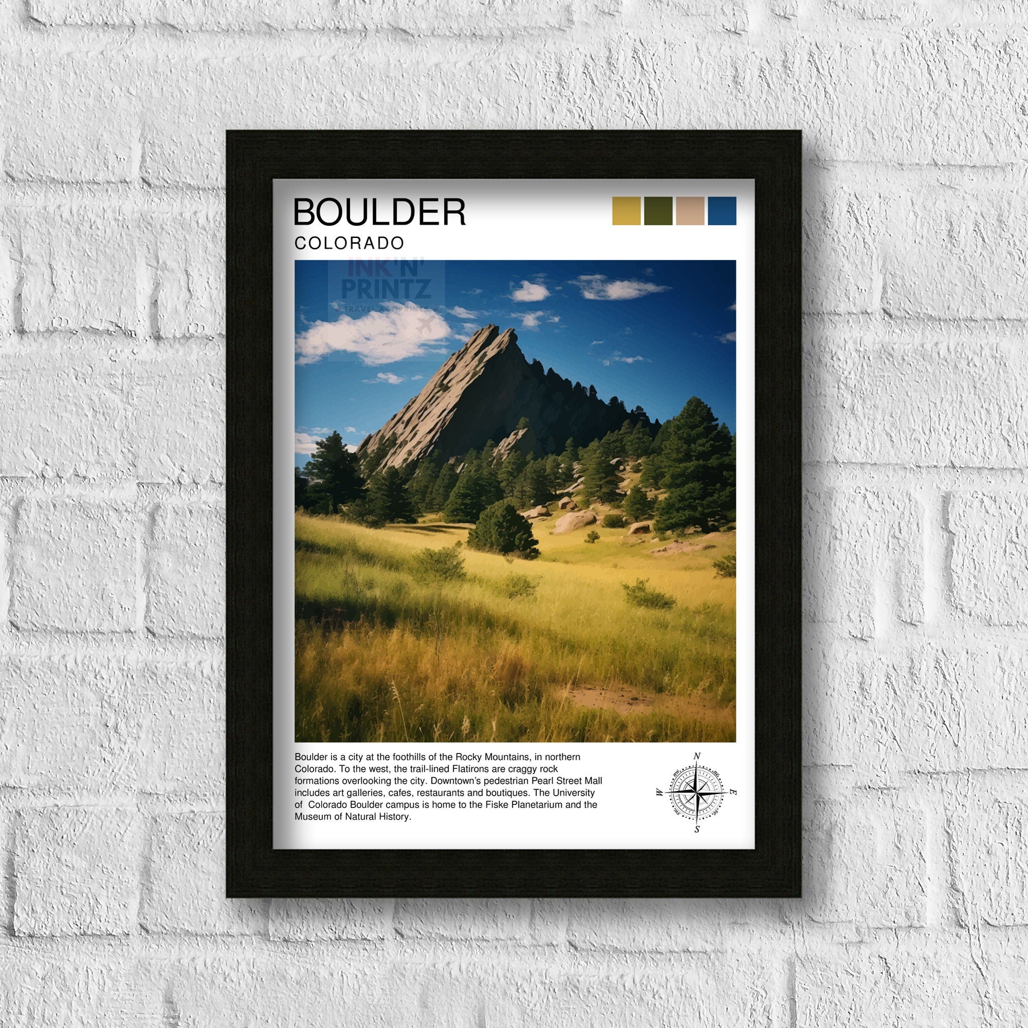 Boulder Colorado Travel Print| Colorado Wall Decor Boulder Poster Rocky Mountain Travel Prints Colorado Art Print Boulder Illustration