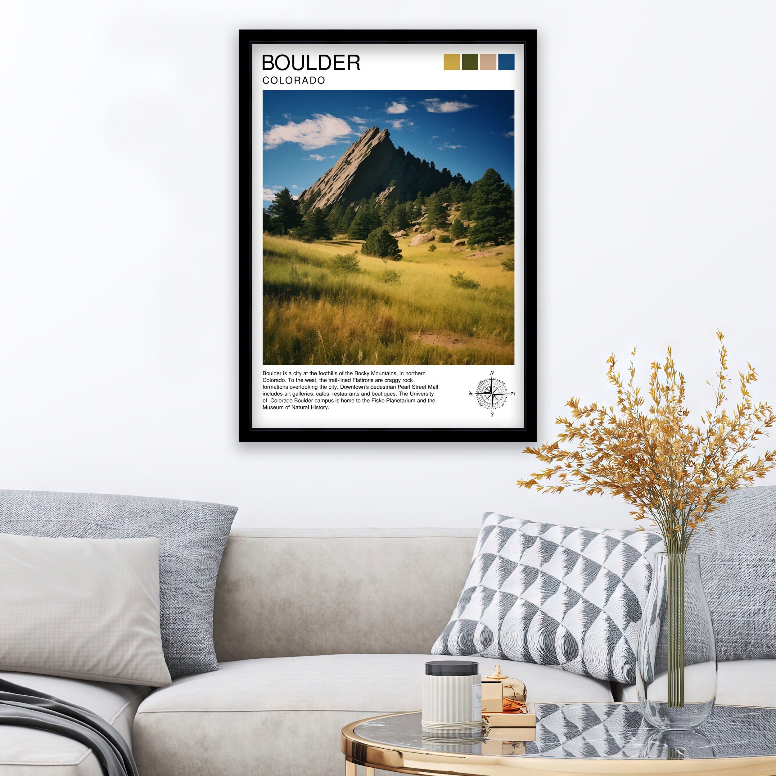 Boulder Colorado Travel Print| Colorado Wall Decor Boulder Poster Rocky Mountain Travel Prints Colorado Art Print Boulder Illustration