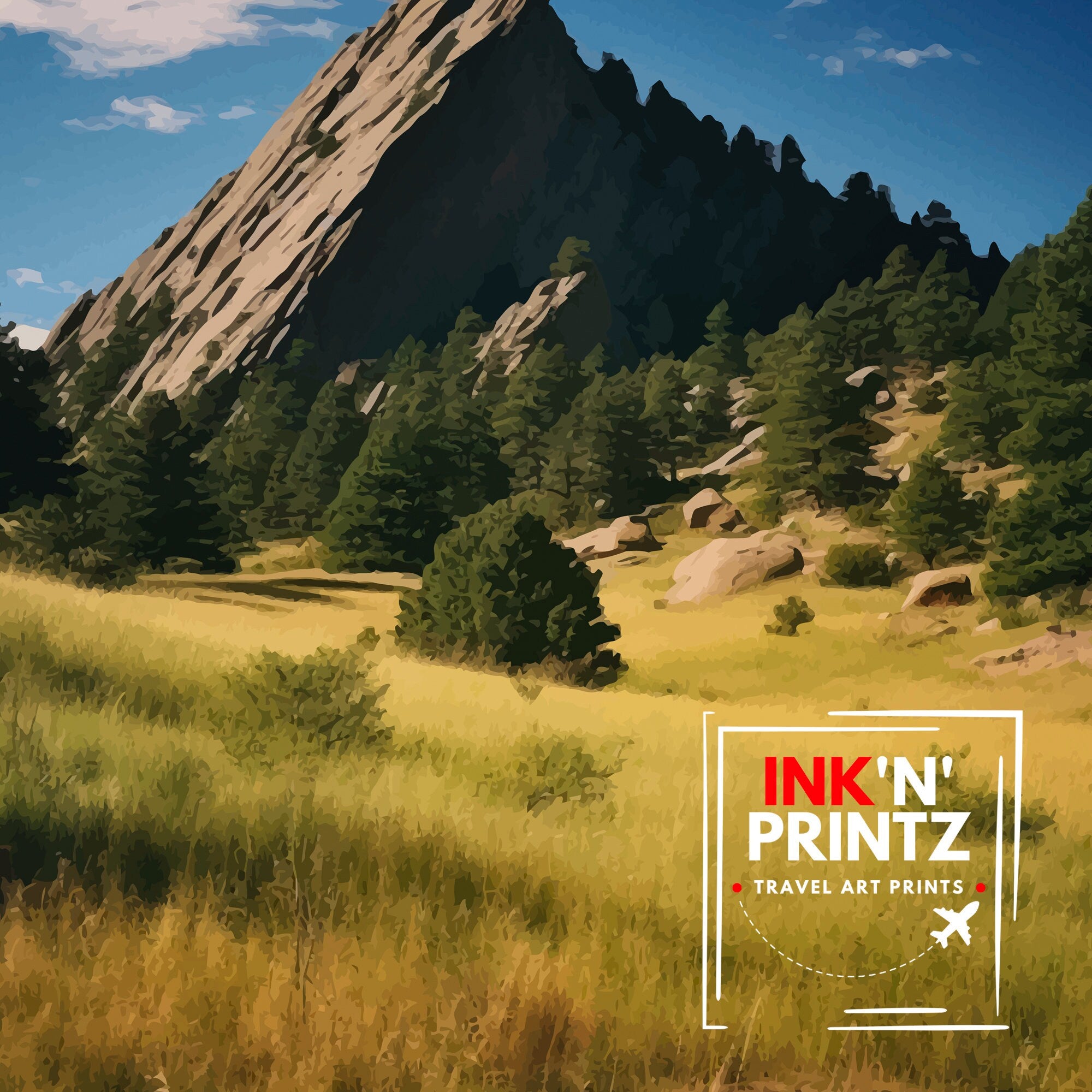 Boulder Colorado Travel Print| Colorado Wall Decor Boulder Poster Rocky Mountain Travel Prints Colorado Art Print Boulder Illustration