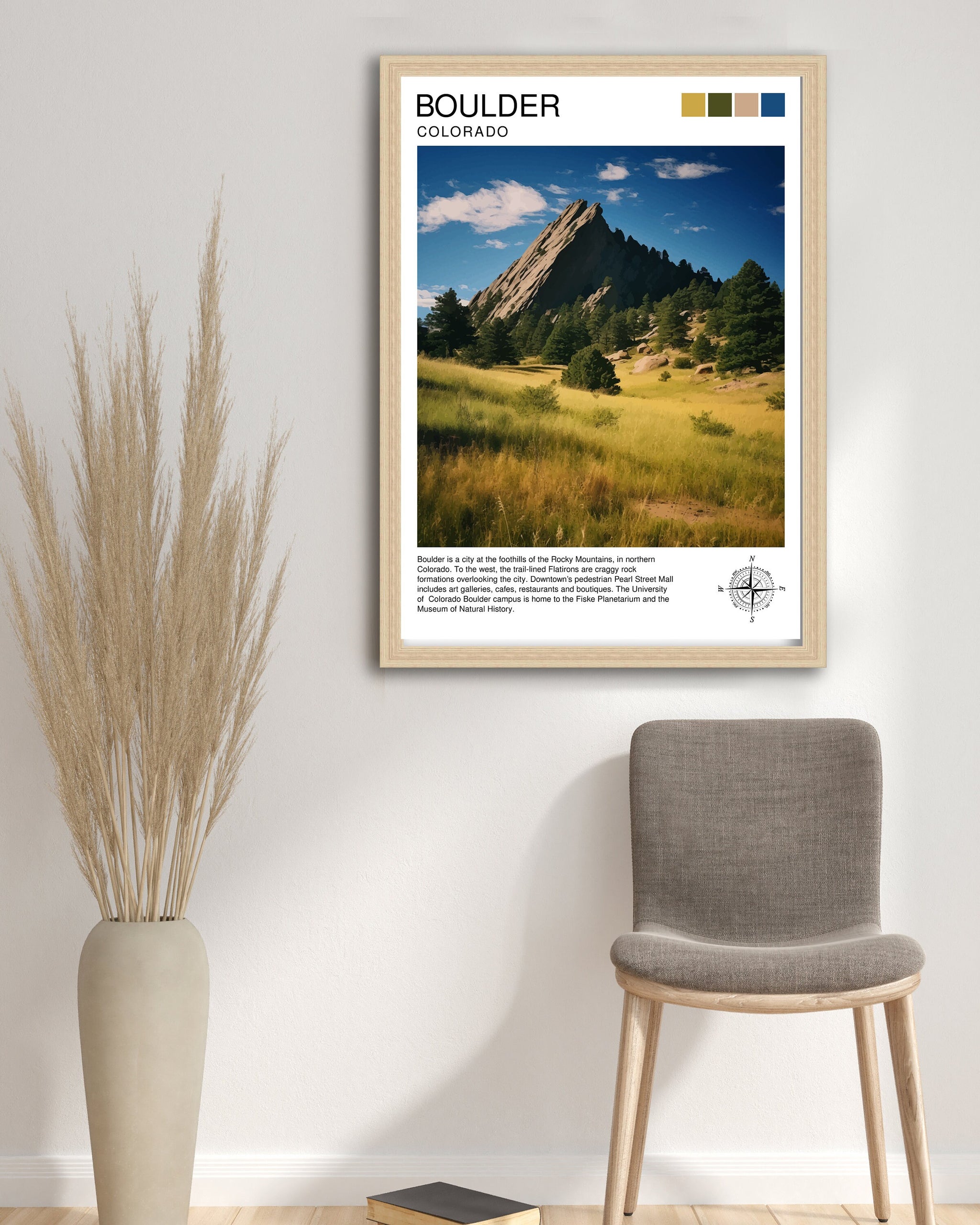 Boulder Colorado Travel Print| Colorado Wall Decor Boulder Poster Rocky Mountain Travel Prints Colorado Art Print Boulder Illustration