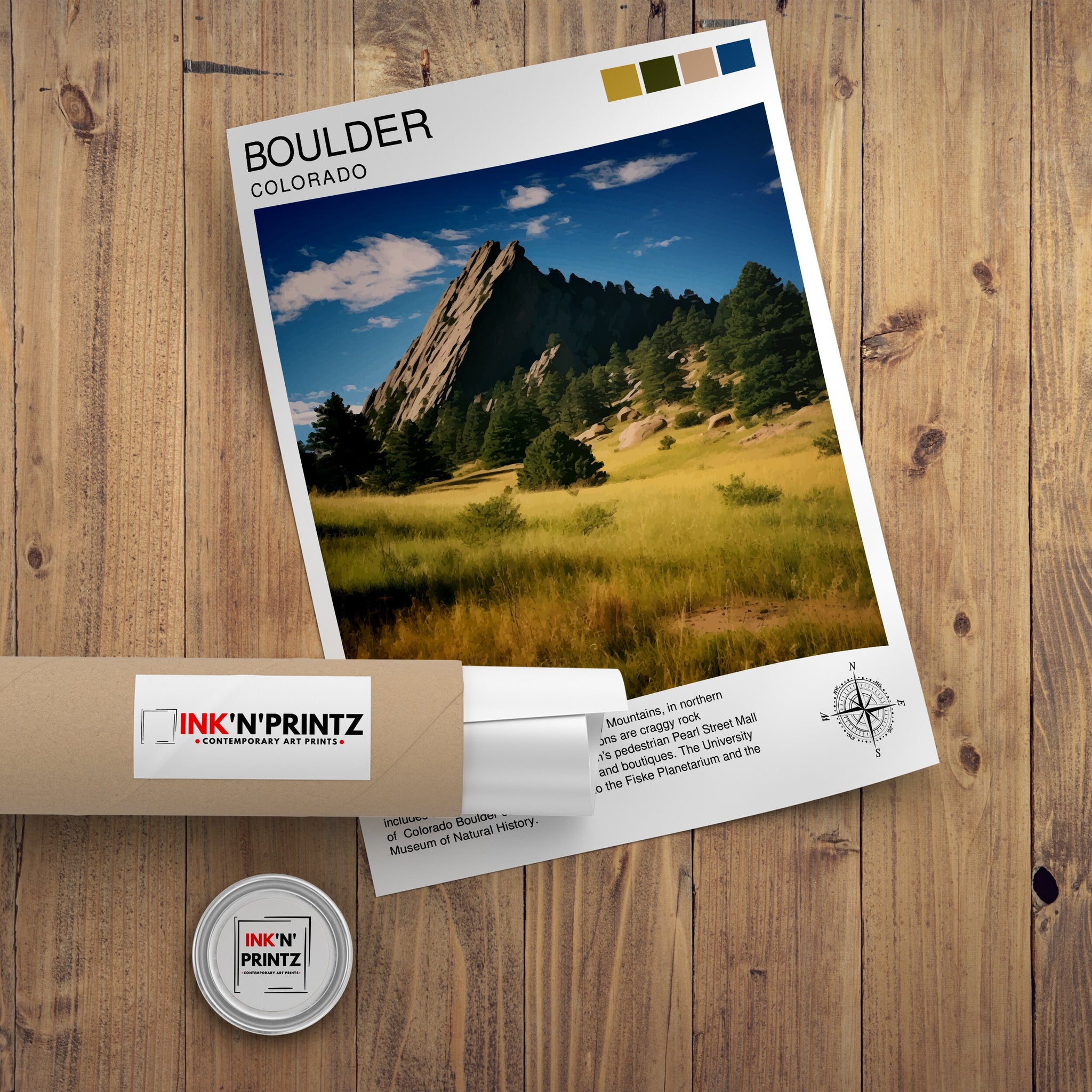 Boulder Colorado Travel Print| Colorado Wall Decor Boulder Poster Rocky Mountain Travel Prints Colorado Art Print Boulder Illustration