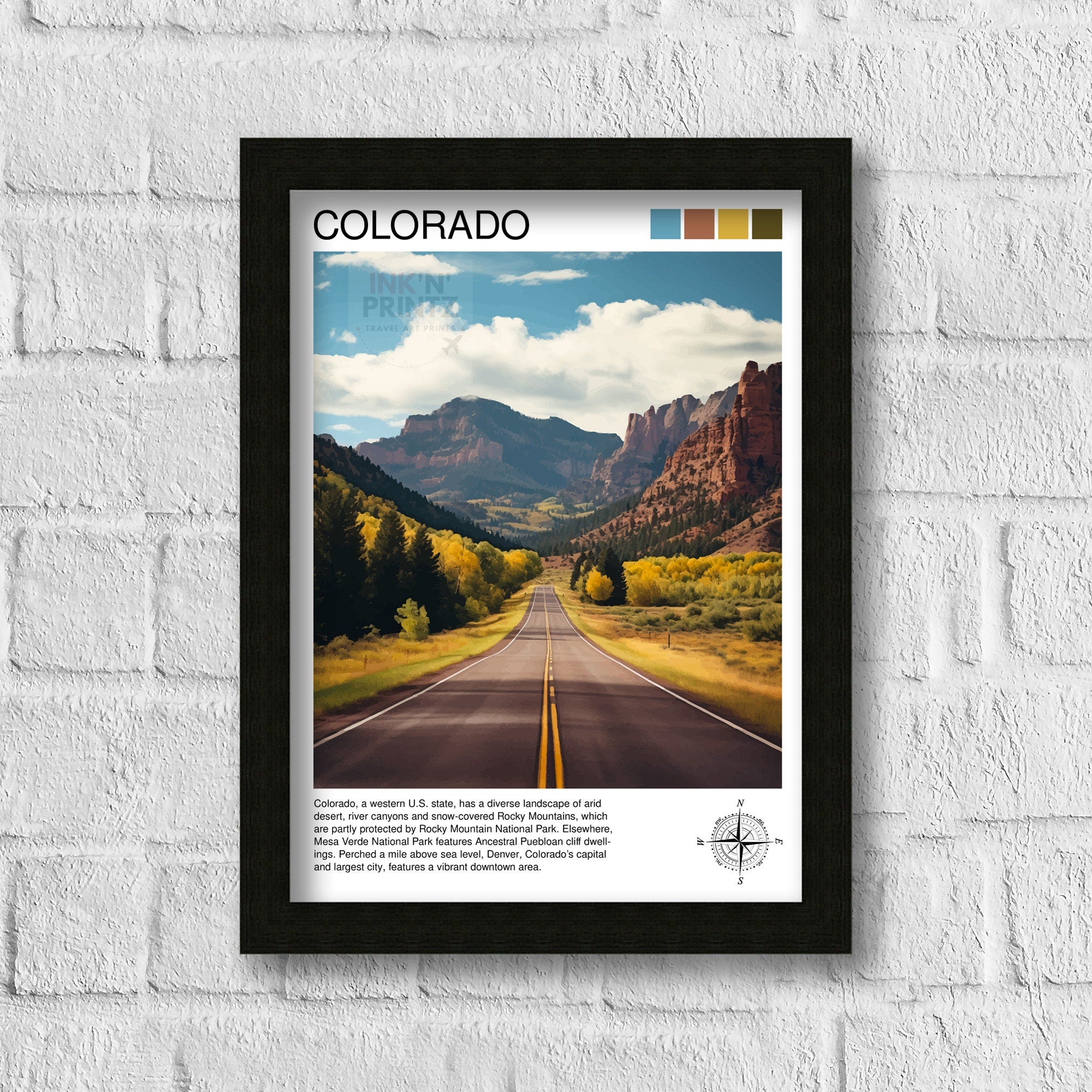 Colorado Travel Print| Colorado Wall Decor Colorado Poster USA Travel Prints Colorado Art Print Colorado Illustration Colorado Wall Art