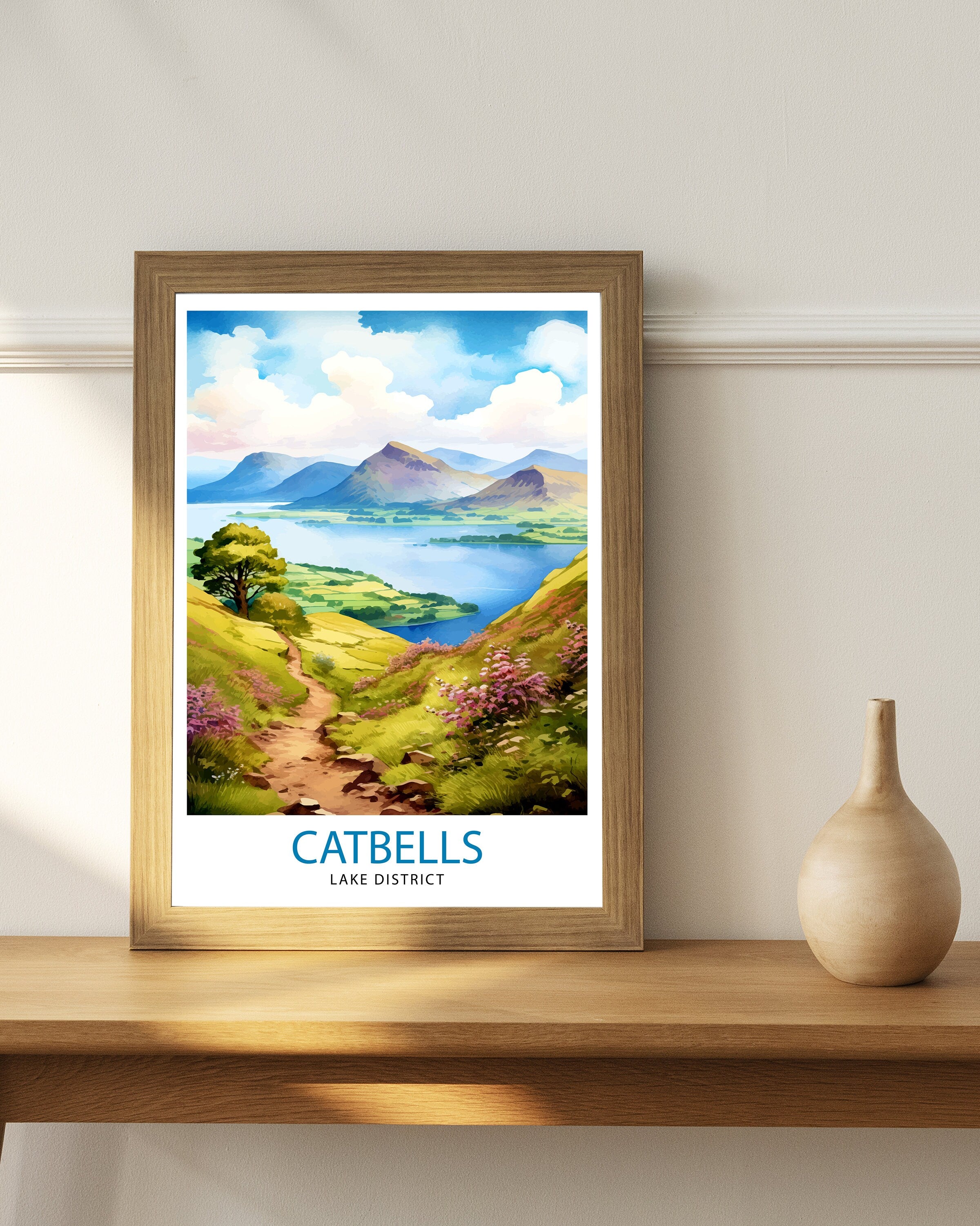 Cat Bells Cumbria Travel Print Wall Decor Home Living Decor Cumbria Illustration Travel Poster Gift For Hikers UK Home Decor
