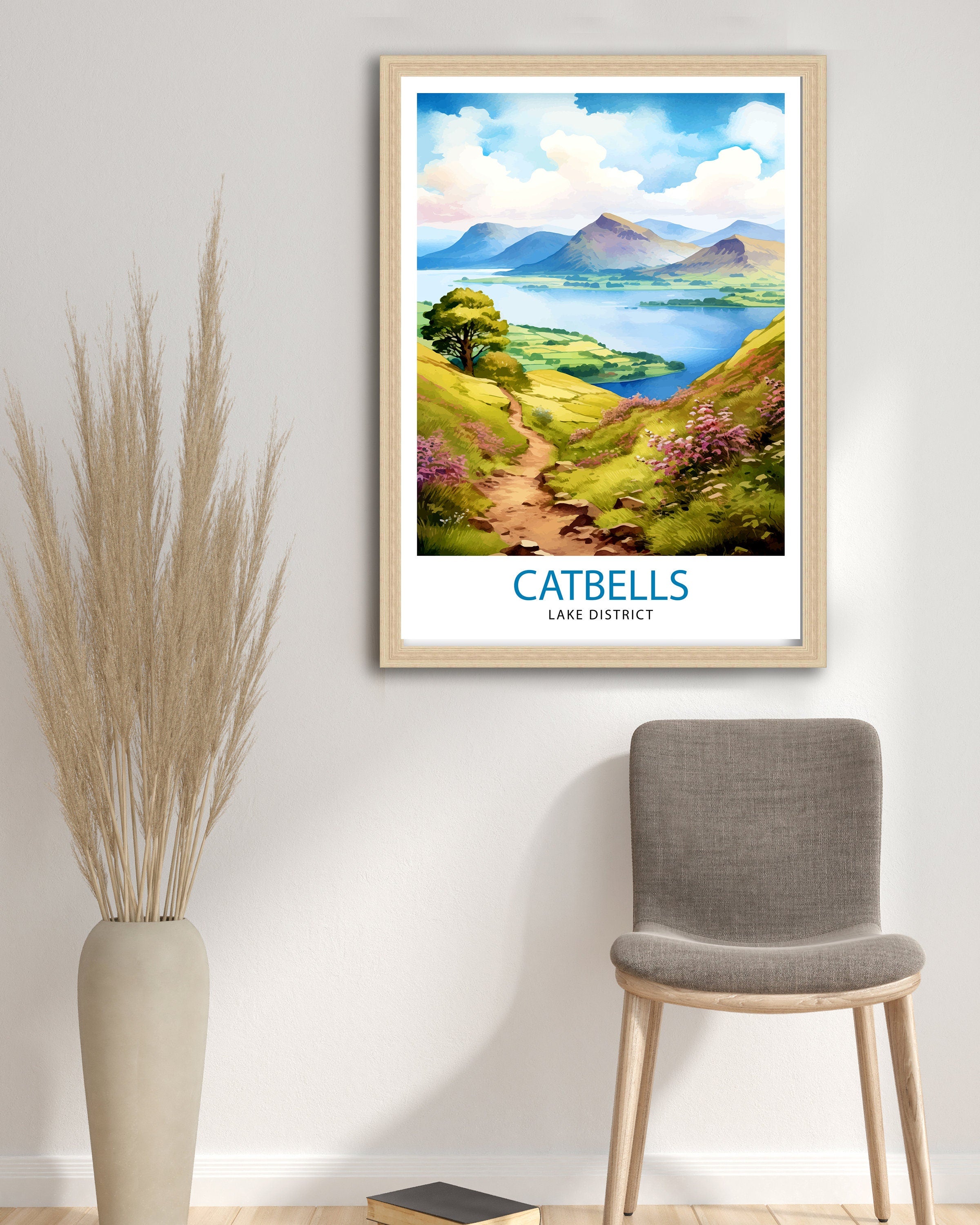 Cat Bells Cumbria Travel Print Wall Decor Home Living Decor Cumbria Illustration Travel Poster Gift For Hikers UK Home Decor