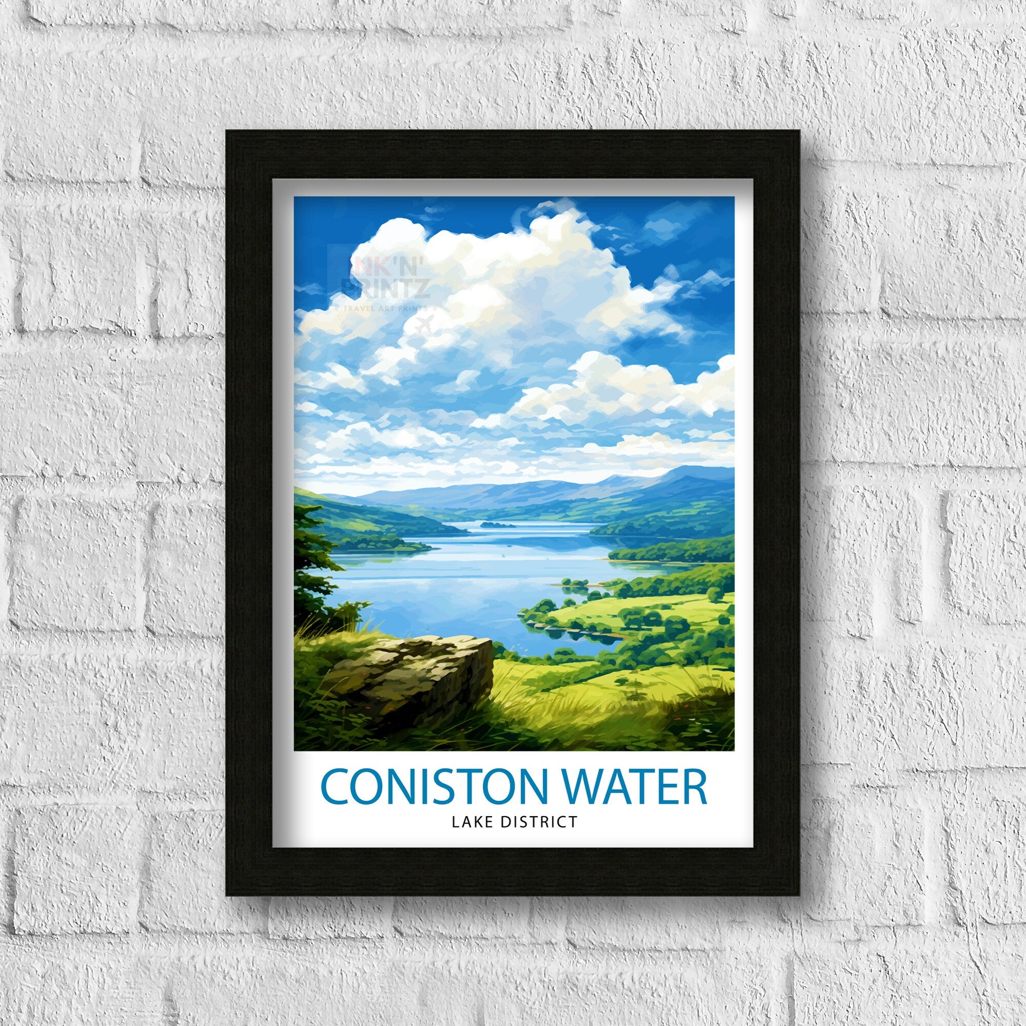 Coniston Water Lake District Travel Print Lake District Wall Decor Lake District Home Living Decor Coniston Water Illustration Travel Poster