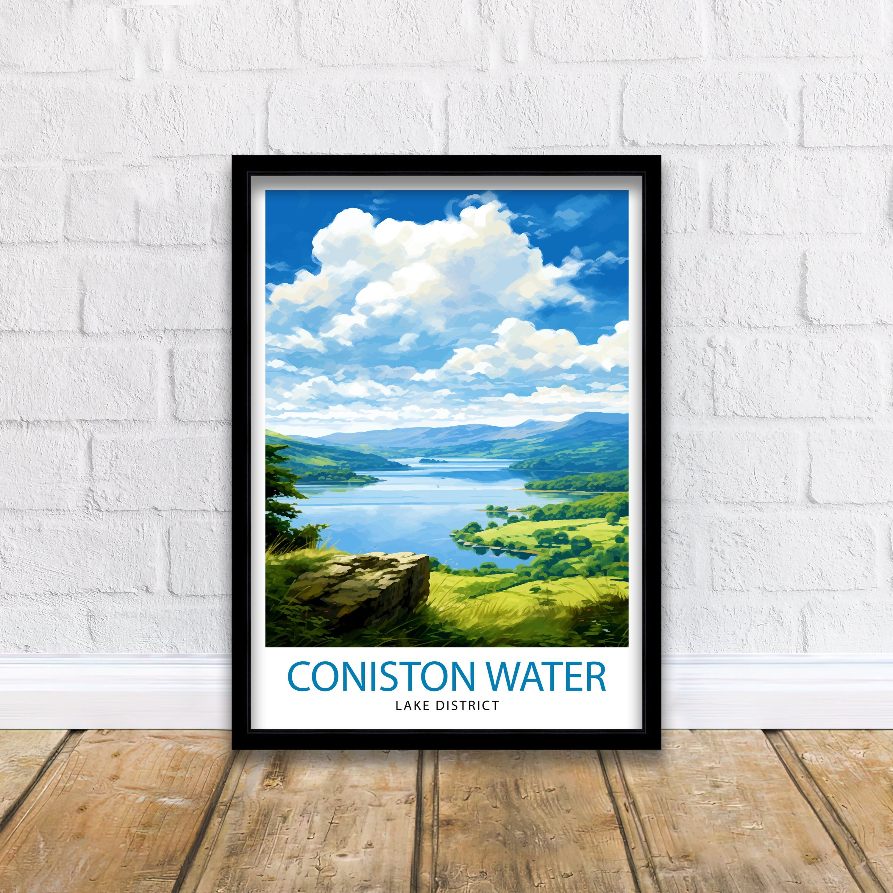 Coniston Water Lake District Travel Print Lake District Wall Decor Lake District Home Living Decor Coniston Water Illustration Travel Poster