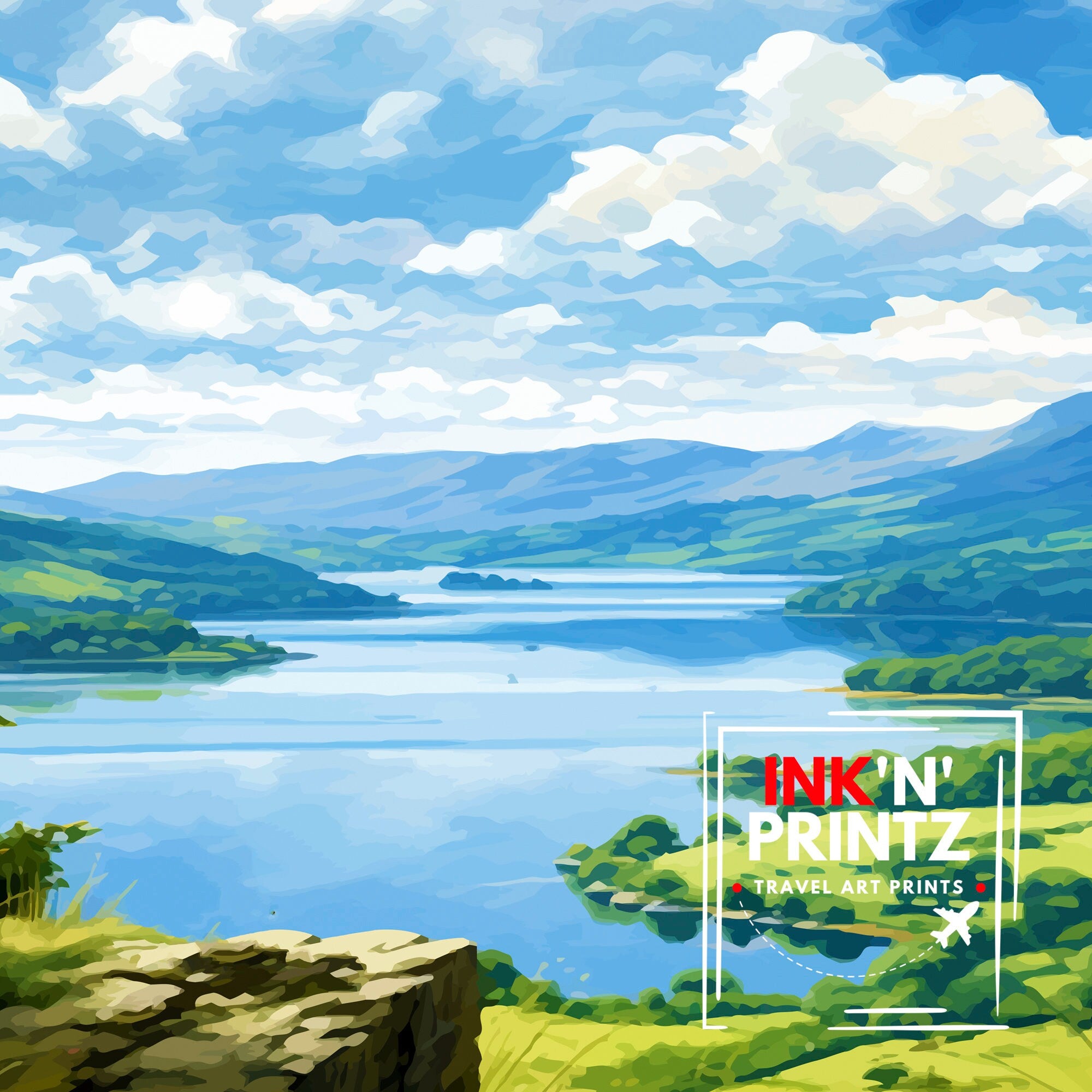 Coniston Water Lake District Travel Print Lake District Wall Decor Lake District Home Living Decor Coniston Water Illustration Travel Poster