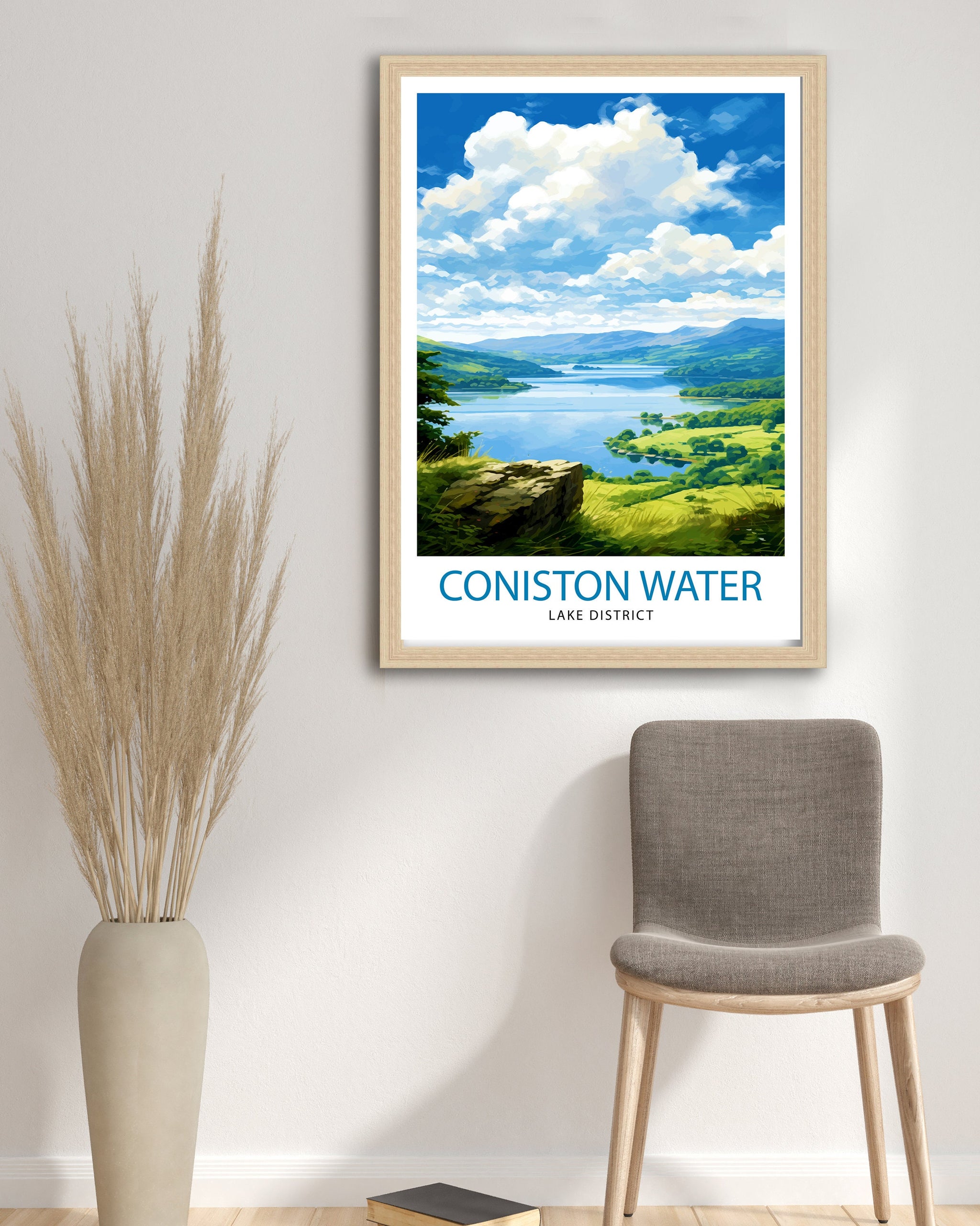 Coniston Water Lake District Travel Print Lake District Wall Decor Lake District Home Living Decor Coniston Water Illustration Travel Poster