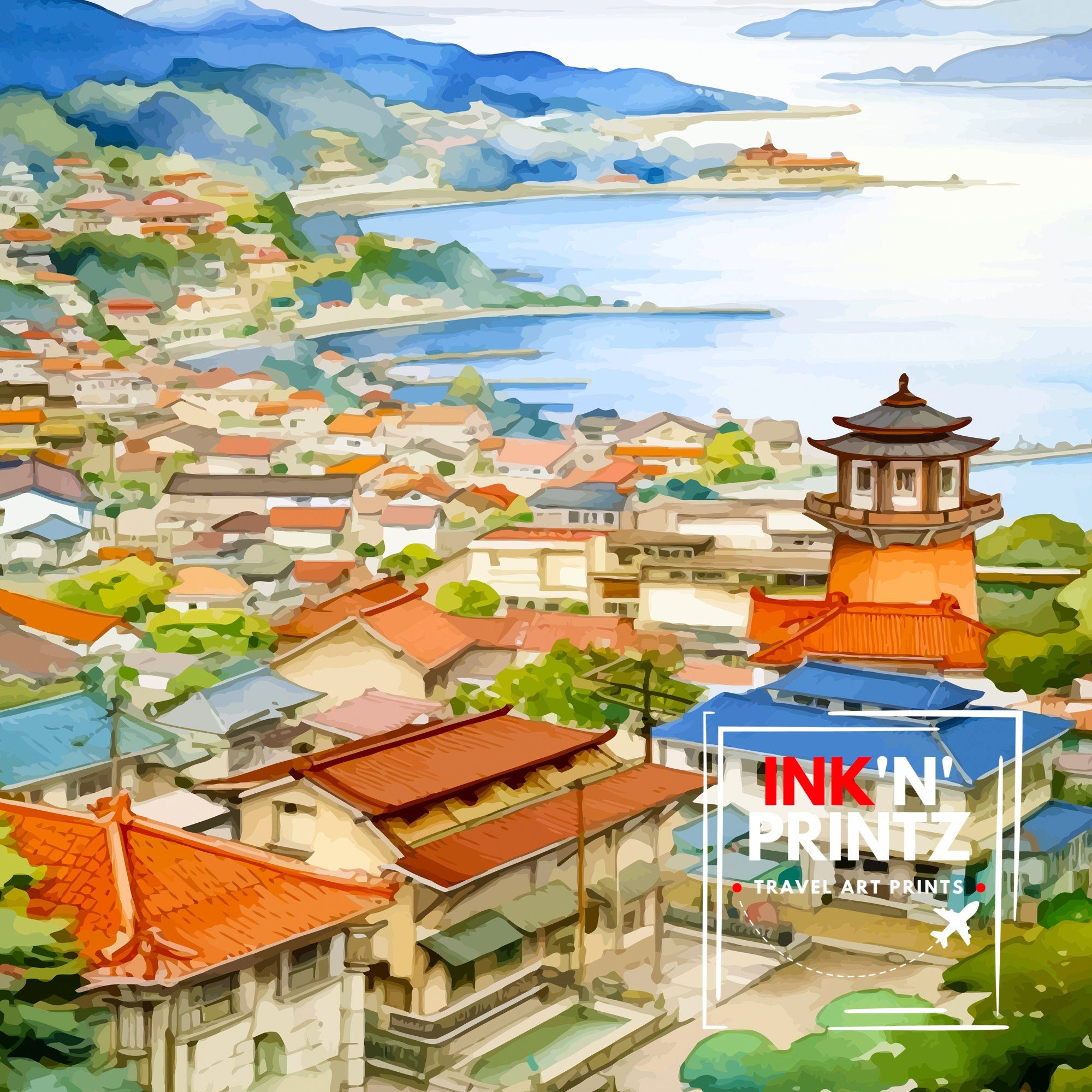 Izu Peninsula Japan Travel Print Izu Wall Decor Izu Poster Japan Travel Prints Izu Art Print Izu Illustration Izu Wall Art