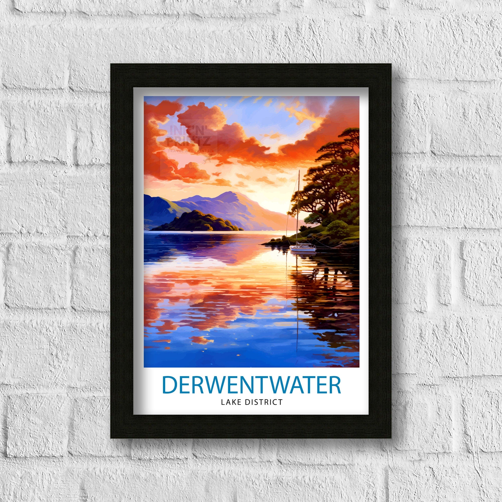 Derwentwater Cumbria Travel Print Wall Decor Home Living Decor Illustration Travel Poster Gift For Derwentwater Cumbria Home Decor