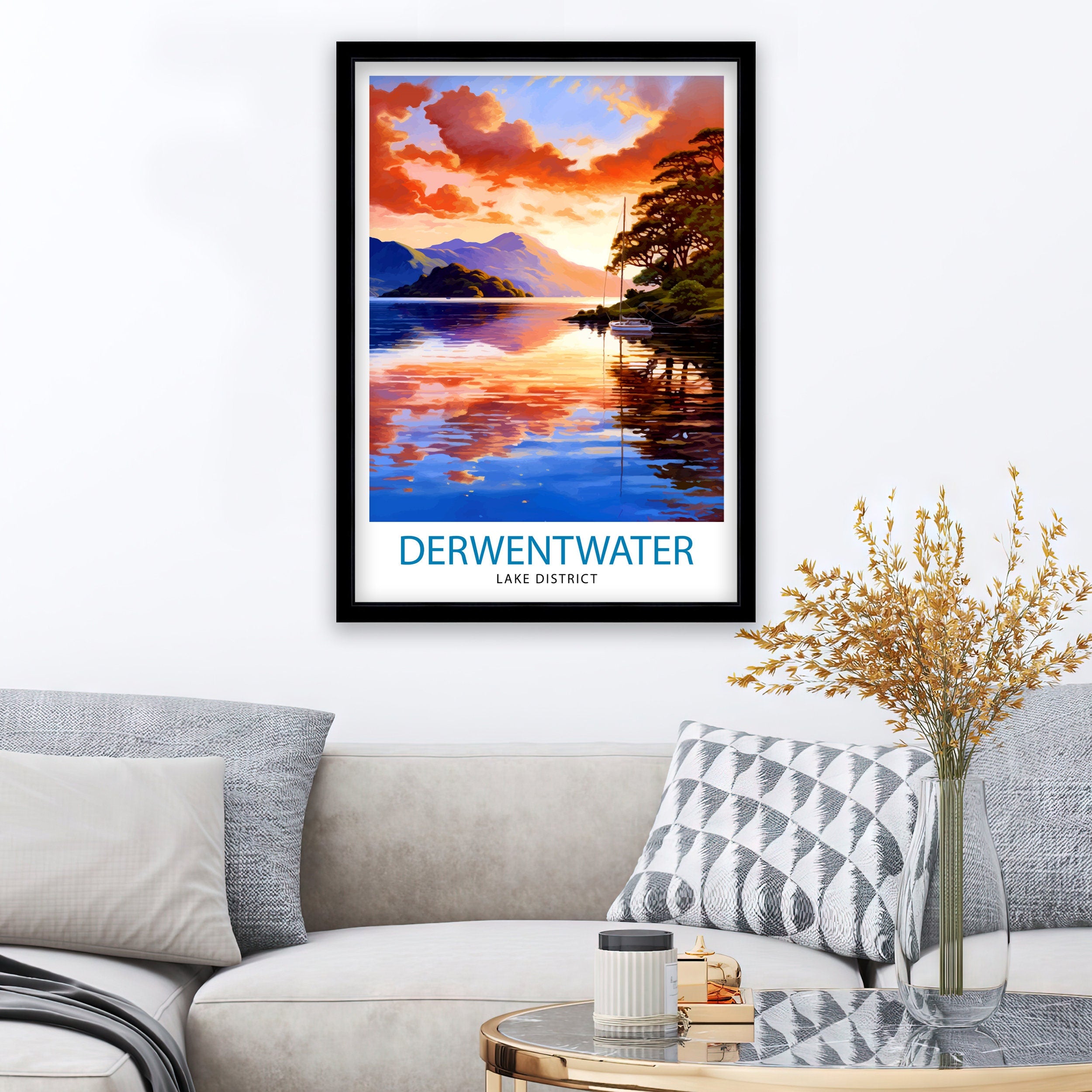 Derwentwater Cumbria Travel Print Wall Decor Home Living Decor Illustration Travel Poster Gift For Derwentwater Cumbria Home Decor