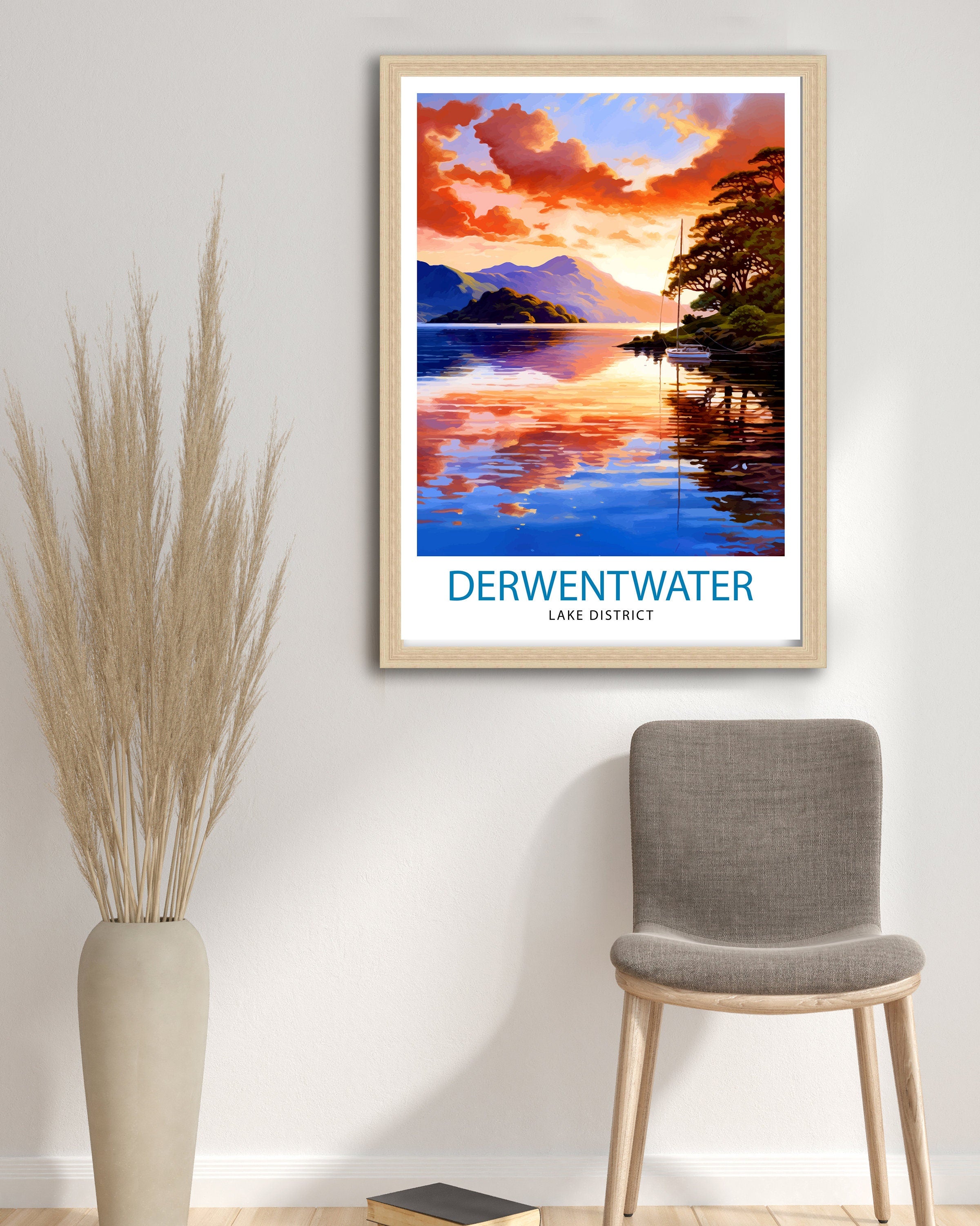 Derwentwater Cumbria Travel Print Wall Decor Home Living Decor Illustration Travel Poster Gift For Derwentwater Cumbria Home Decor