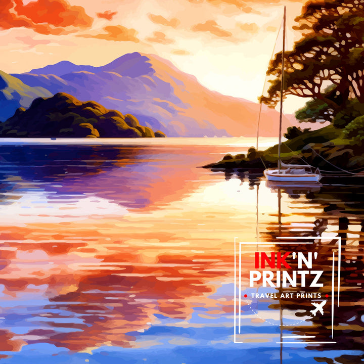 Derwentwater Cumbria Travel Print Wall Decor Home Living Decor Illustration Travel Poster Gift For Derwentwater Cumbria Home Decor