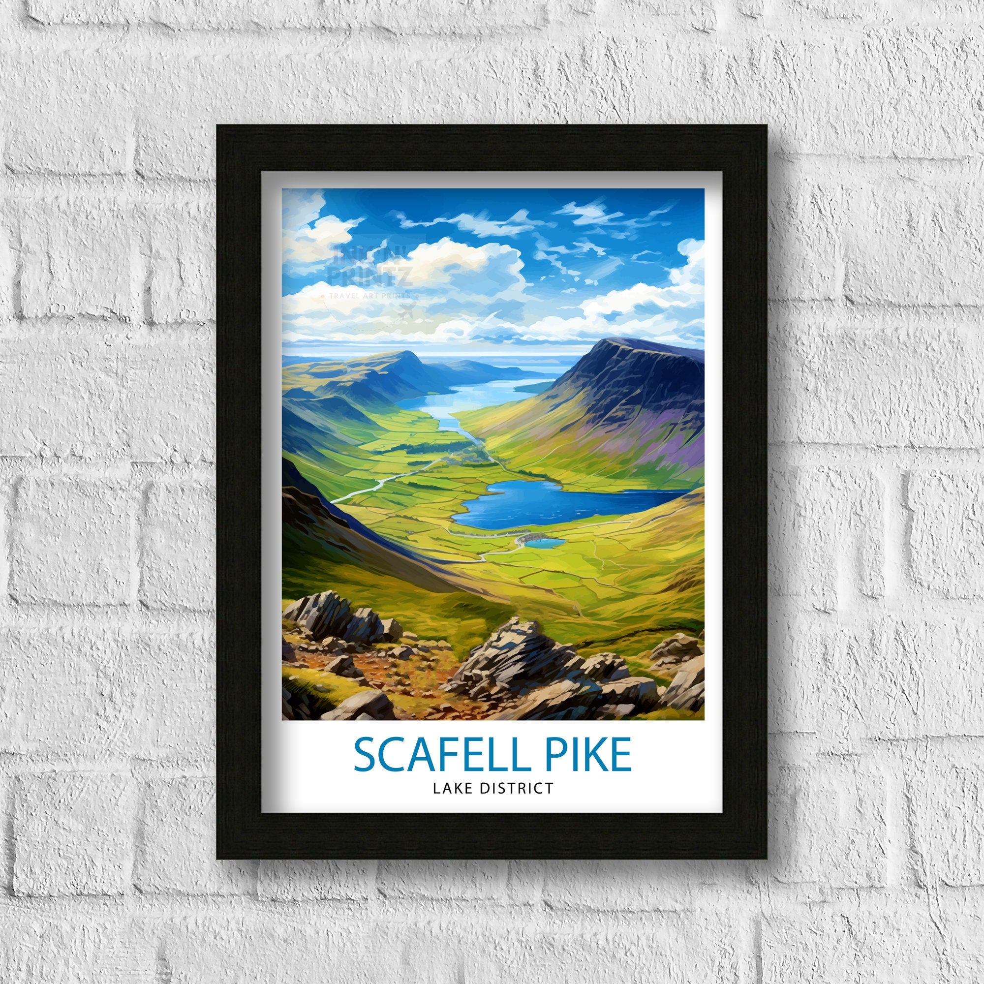Scafell Pike Travel Print Lake District Wall Art Scafell Pike Illustration England Travel Poster Gift for Hikers Mountain Wall Decor