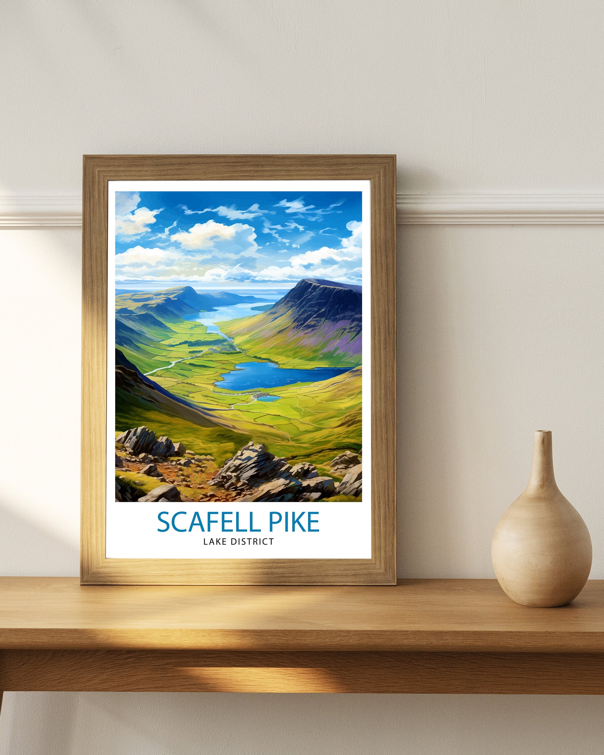 Scafell Pike Travel Print Lake District Wall Art Scafell Pike Illustration England Travel Poster Gift for Hikers Mountain Wall Decor