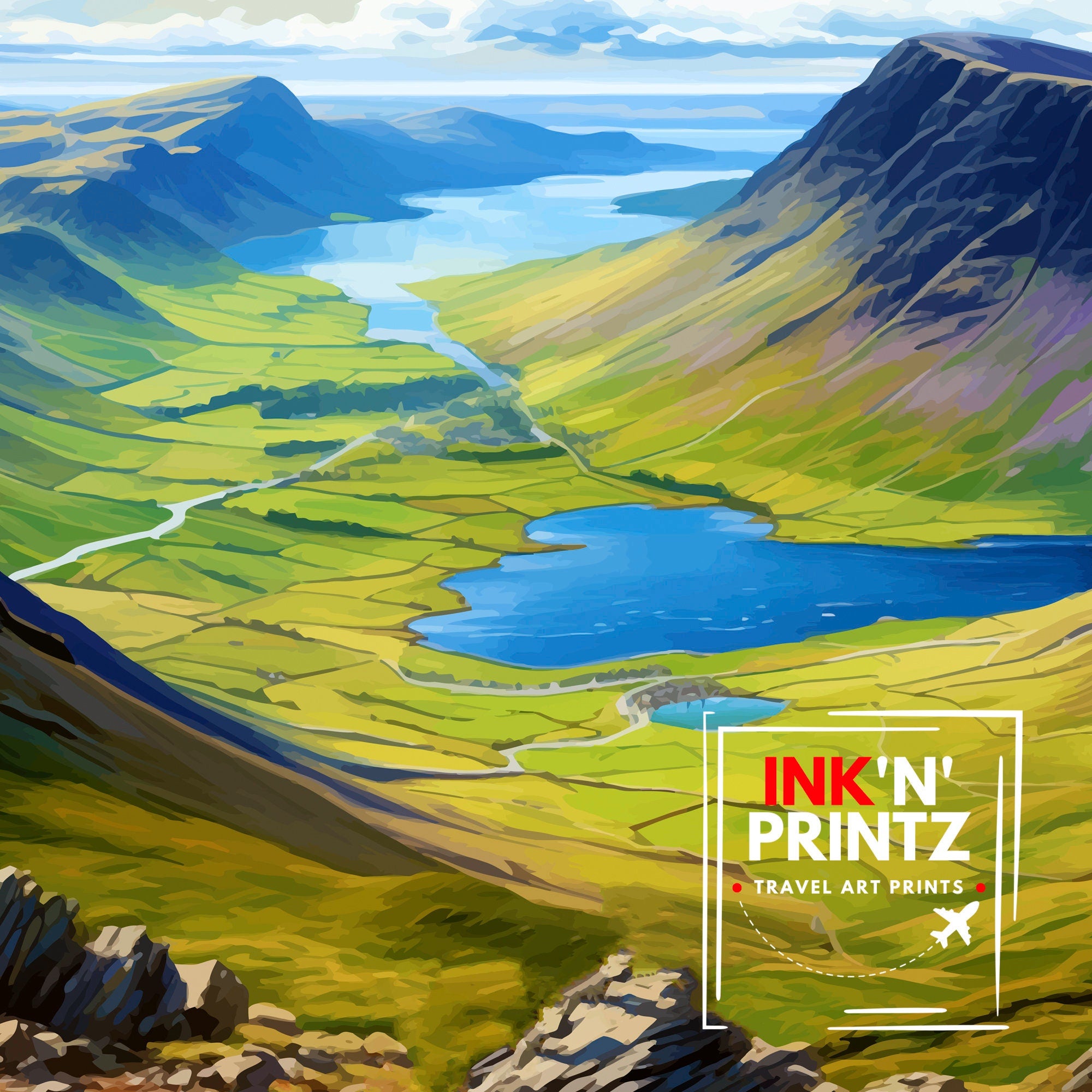 Scafell Pike Travel Print Lake District Wall Art Scafell Pike Illustration England Travel Poster Gift for Hikers Mountain Wall Decor