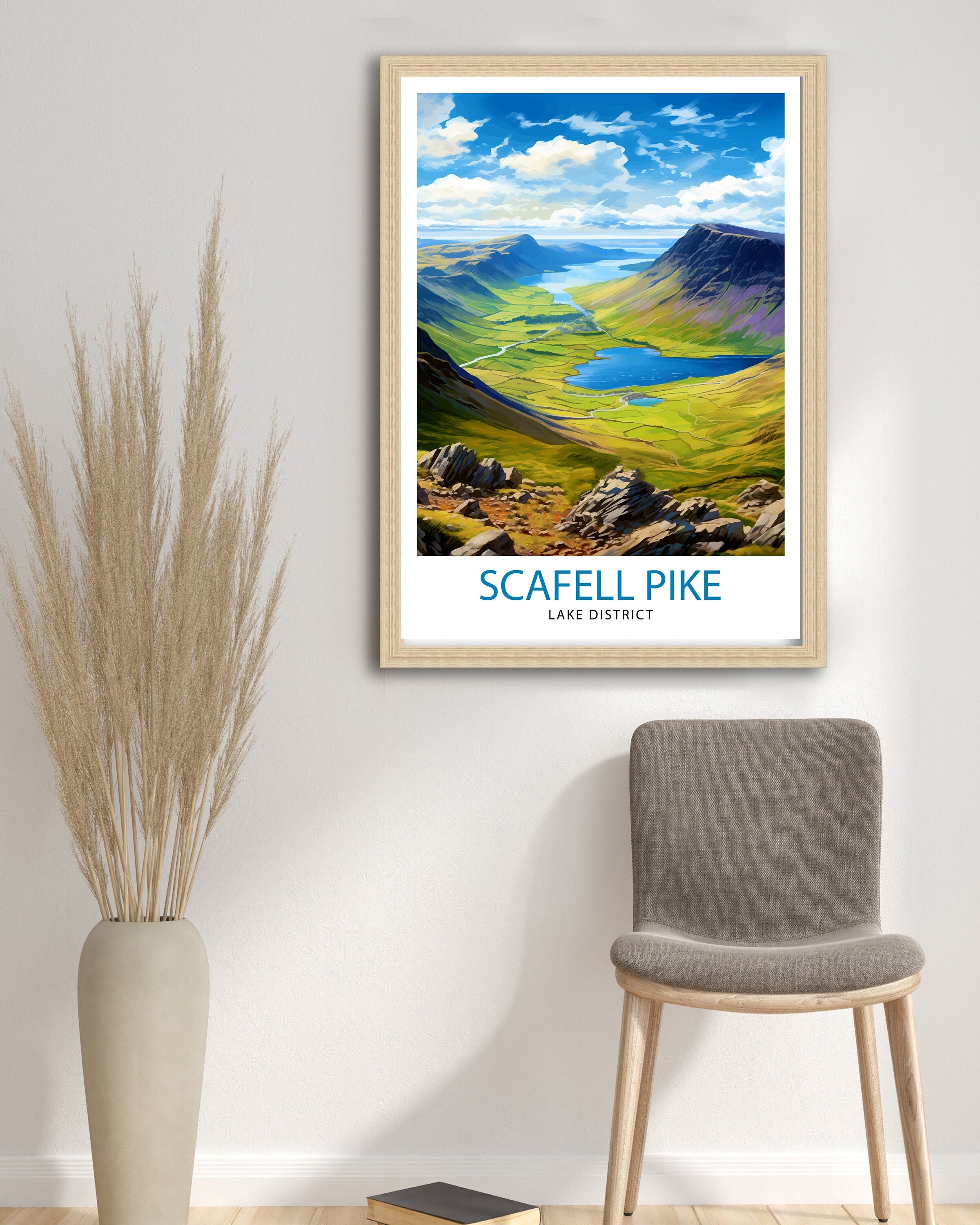 Scafell Pike Travel Print Lake District Wall Art Scafell Pike Illustration England Travel Poster Gift for Hikers Mountain Wall Decor