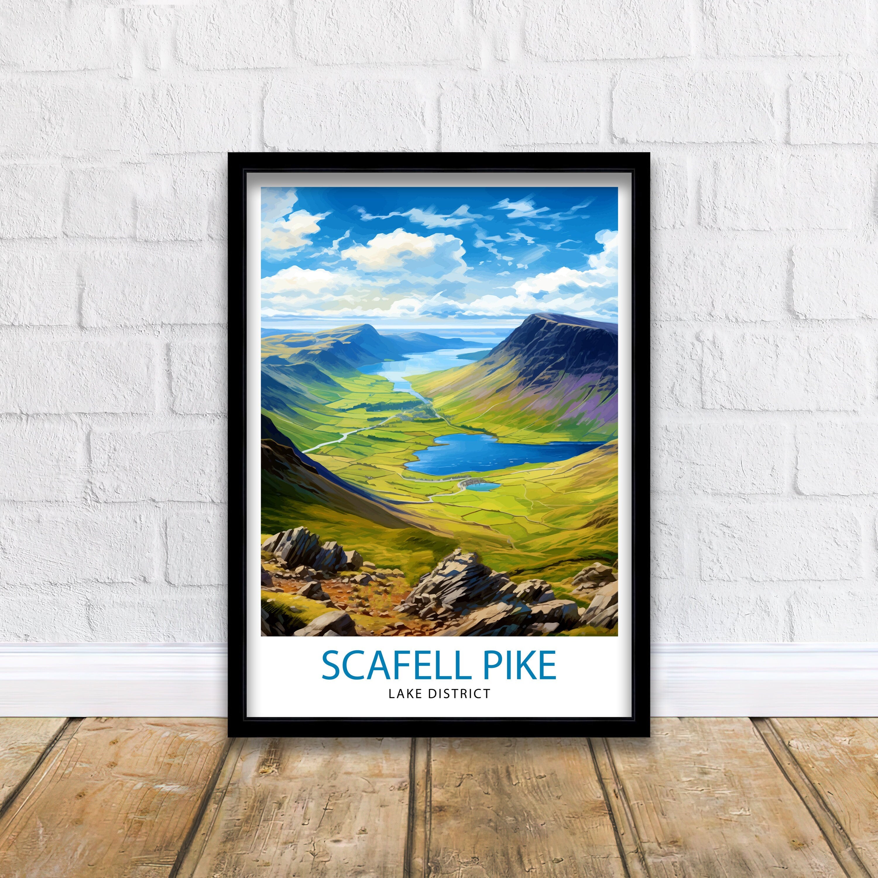 Scafell Pike Travel Print Lake District Wall Art Scafell Pike Illustration England Travel Poster Gift for Hikers Mountain Wall Decor