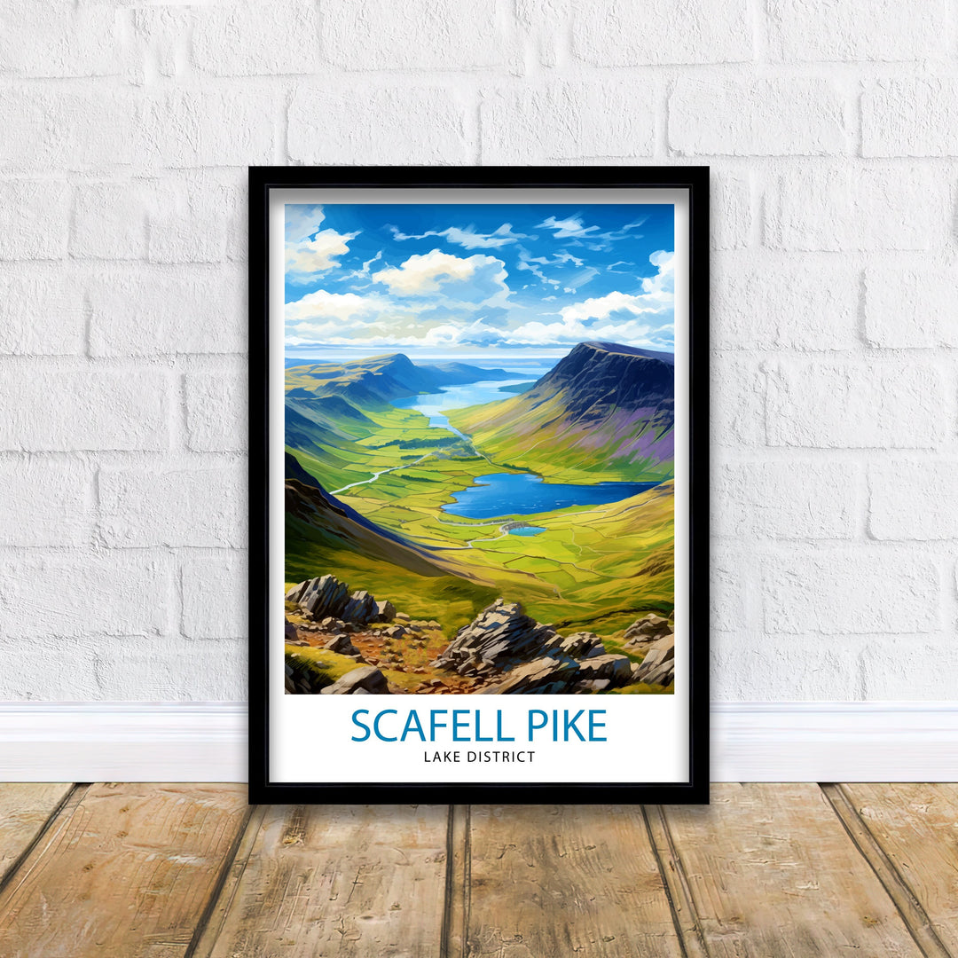 Scafell Pike Travel Poster Lake District Wall Art Scafell Pike Illustration England Travel Poster Gift for Hikers Mountain