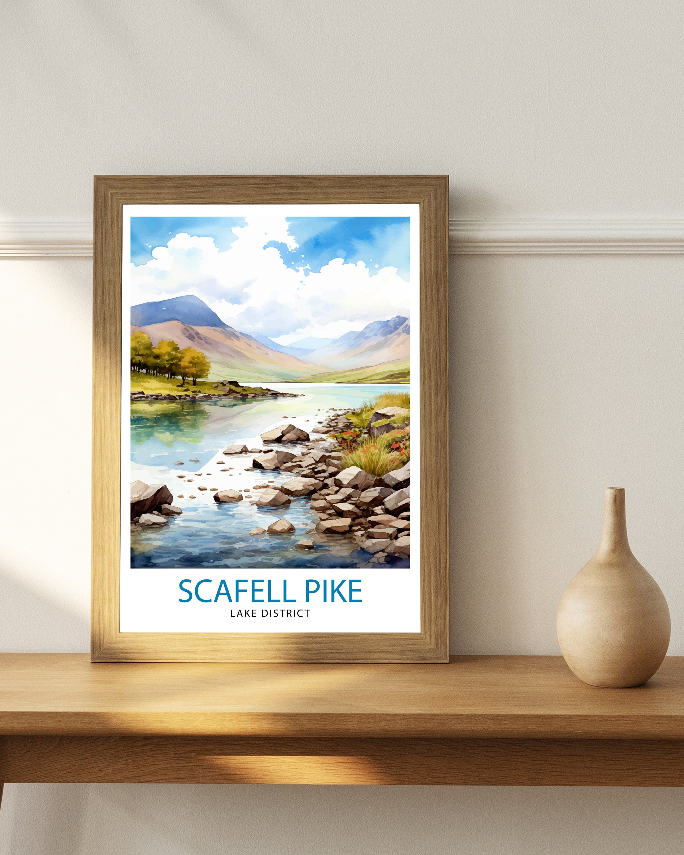 Scafell Pike Lake District Travel Print Lake District Wall Decor Lake District Home Living Decor Scafell Pike Illustration Travel Poster
