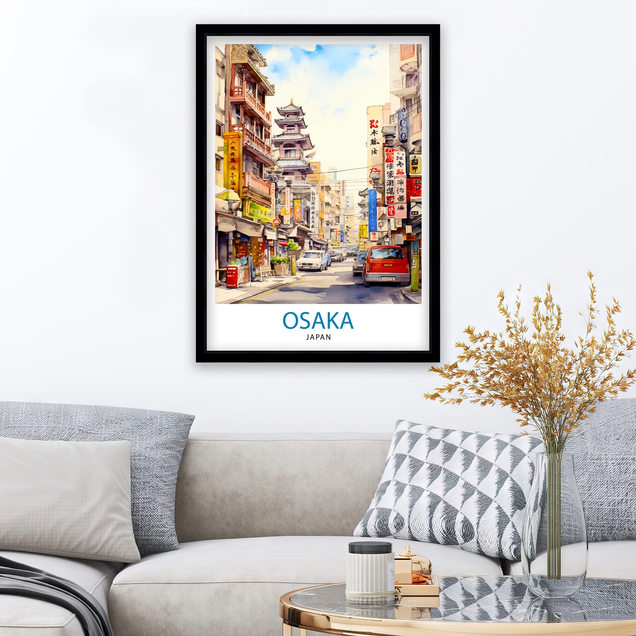 Osaka Japan Travel Print, Cityscape Wall Art