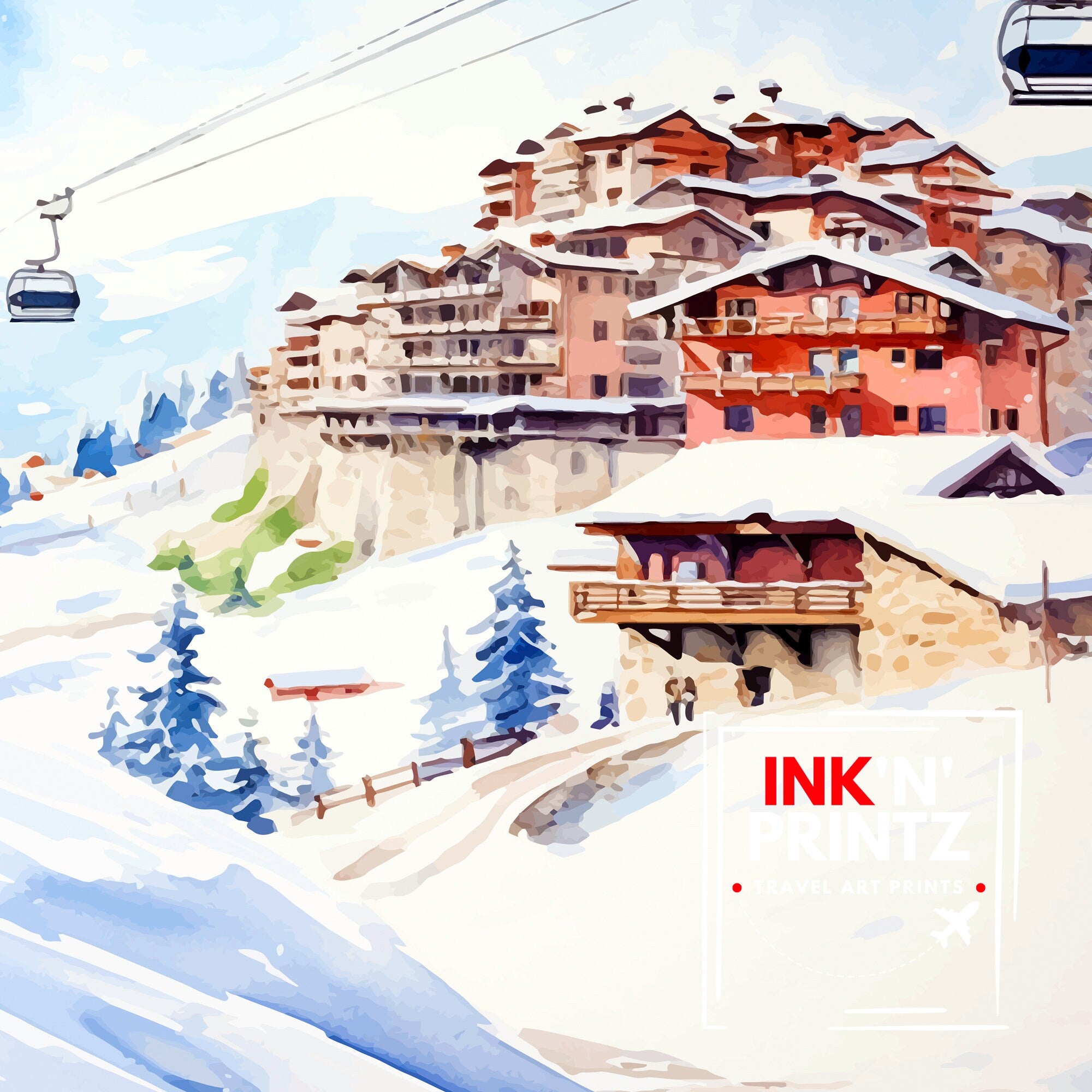 La Plagne France Print La Plagne Decor La Plagne Poster La Plagne Art La Plagne Wall Art Gift for Ski Enthusiasts La Plagne Home Decor
