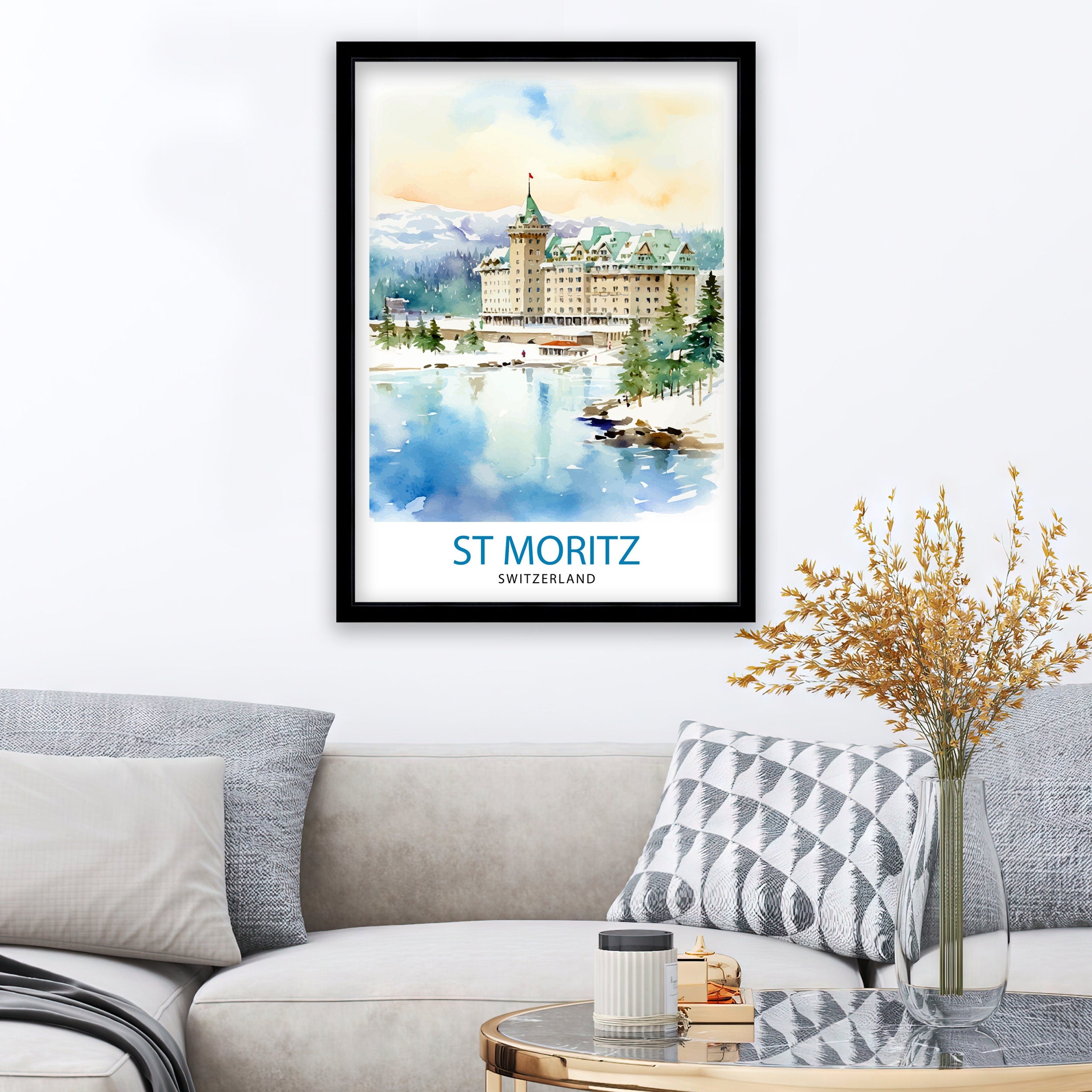 Saint Moritz Switzerland Print Saint Moritz Decor Saint Moritz Poster Saint Moritz Art Saint Moritz Wall Art Gift for Alpine Lovers Saint