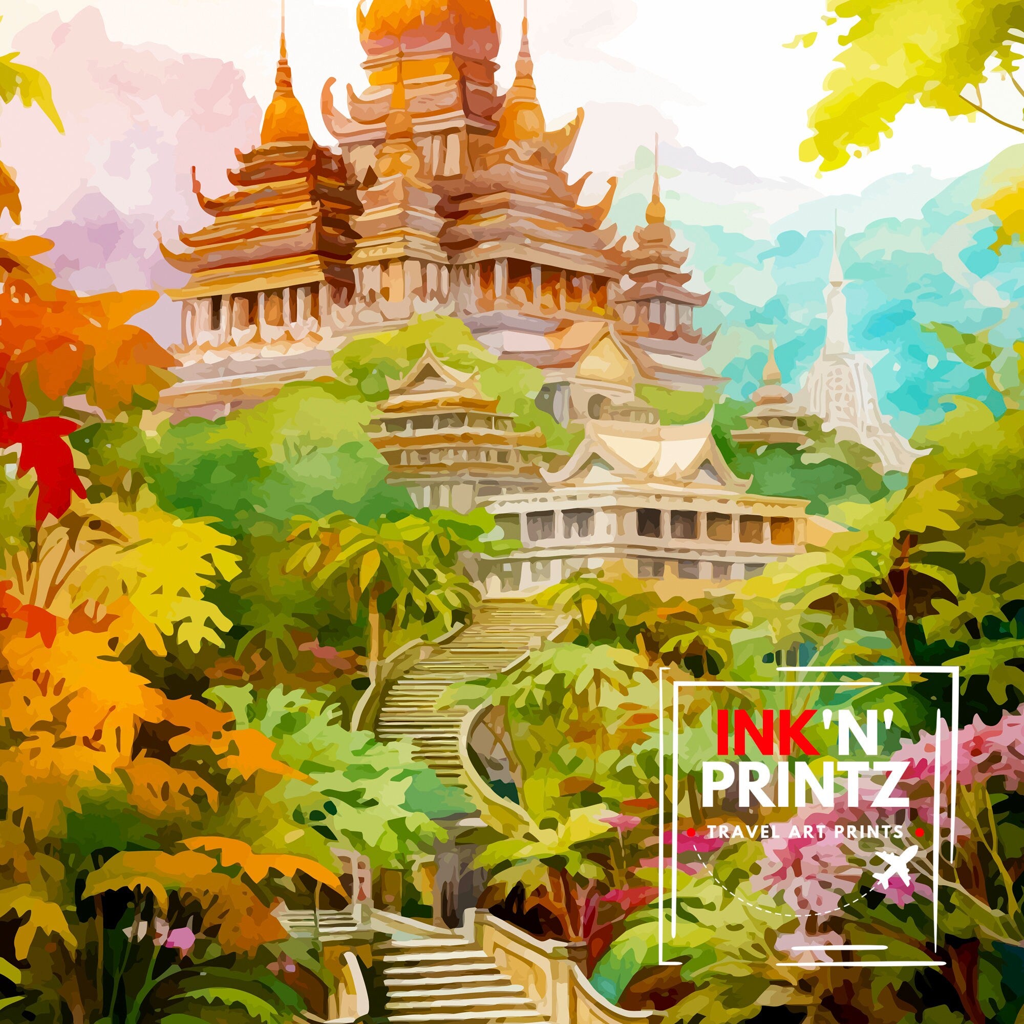 Chiang Mai Thailand Travel Print Chiang Mai Wall Decor Chiang Mai Poster Thailand Travel Prints Chiang Mai Art Print Chiang Mai Illustration