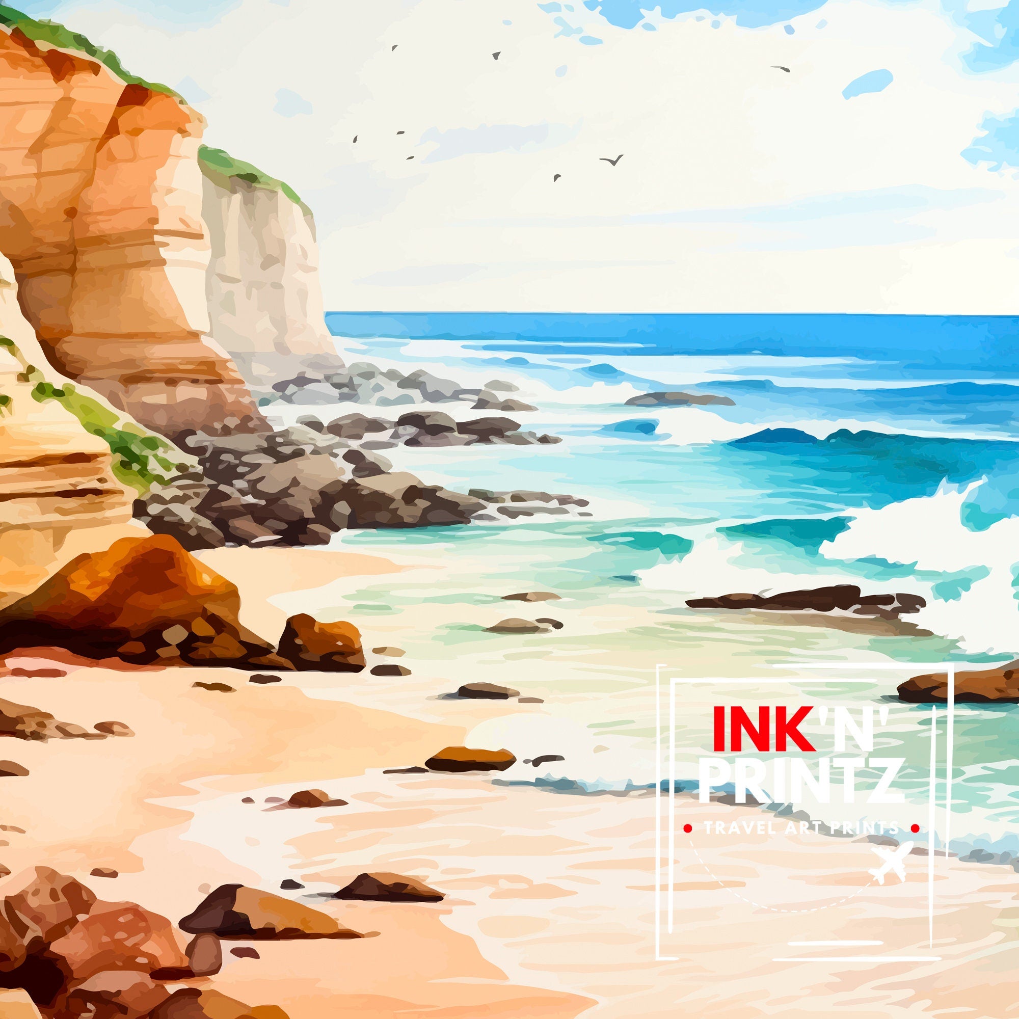 Algarve Portugal Travel Print Algarve Wall Decor Algarve Poster Portugal Travel Prints Algarve Art Print Algarve Illustration Algarve Wall