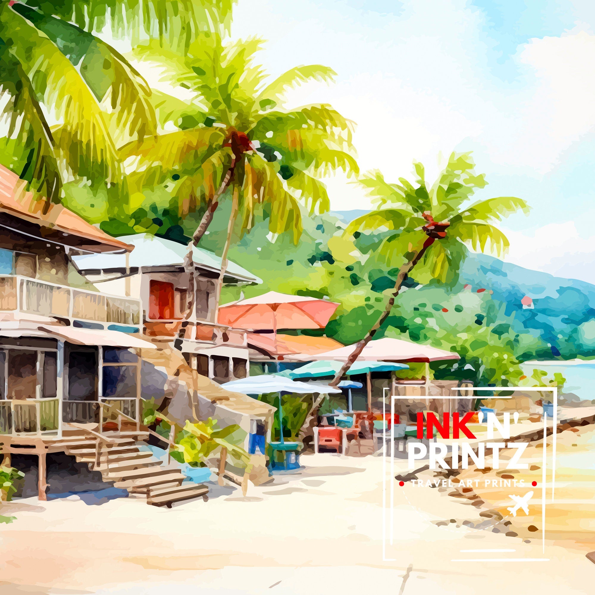 Hua Hin Thailand Travel Print Hua Hin Wall Decor Hua Hin Poster Thailand Travel Prints Hua Hin Art Print Hua Hin Illustration Hua Hin Wall