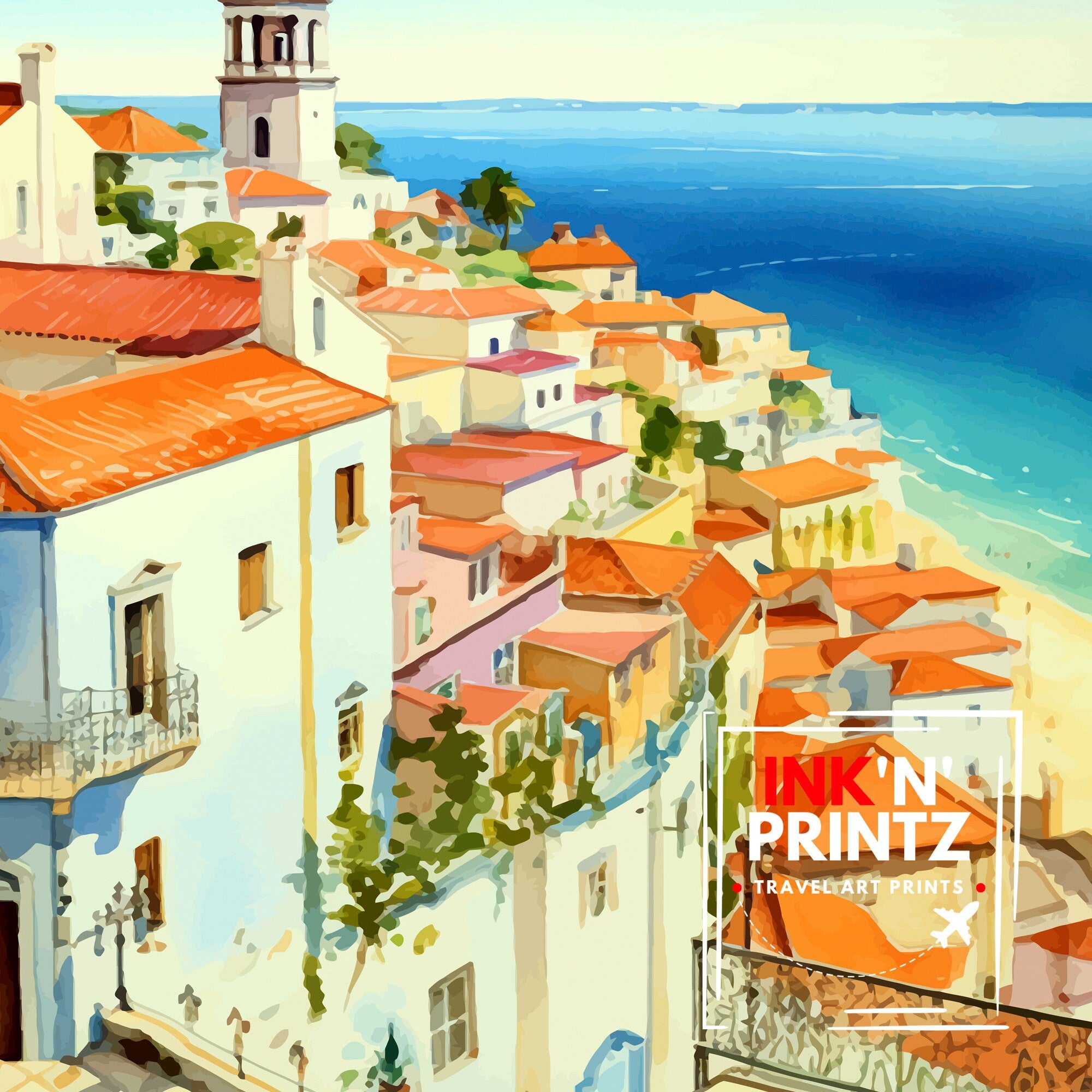Nazare Portugal Travel Print Nazare Wall Decor Nazare Poster Portugal Travel Prints Nazare Art Print Nazare Illustration Nazare Wall Art