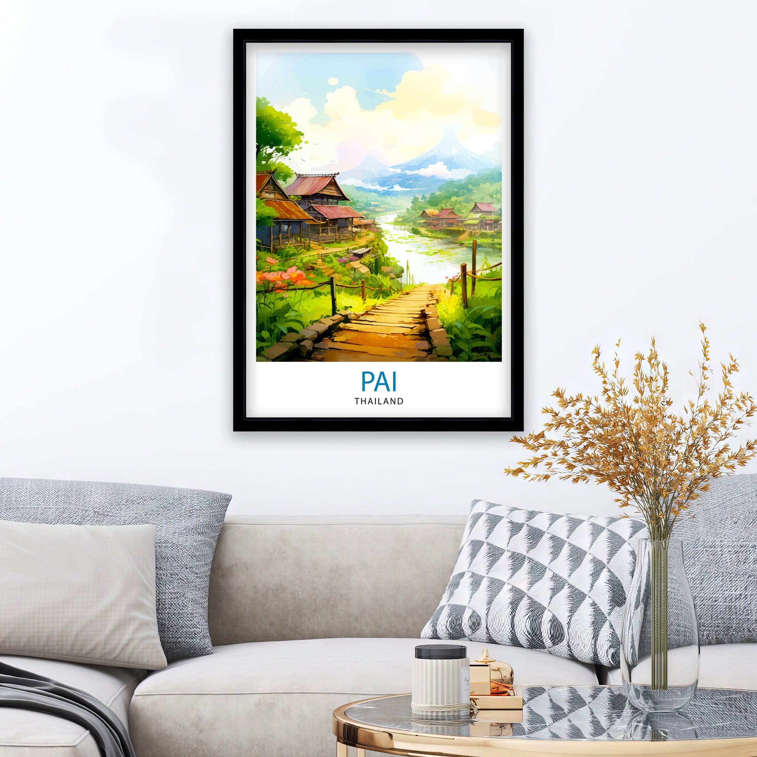 Pai Thailand Travel Print Pai Wall Decor Pai Poster Thailand Travel Prints Pai Art Print Pai Illustration Pai Wall Art