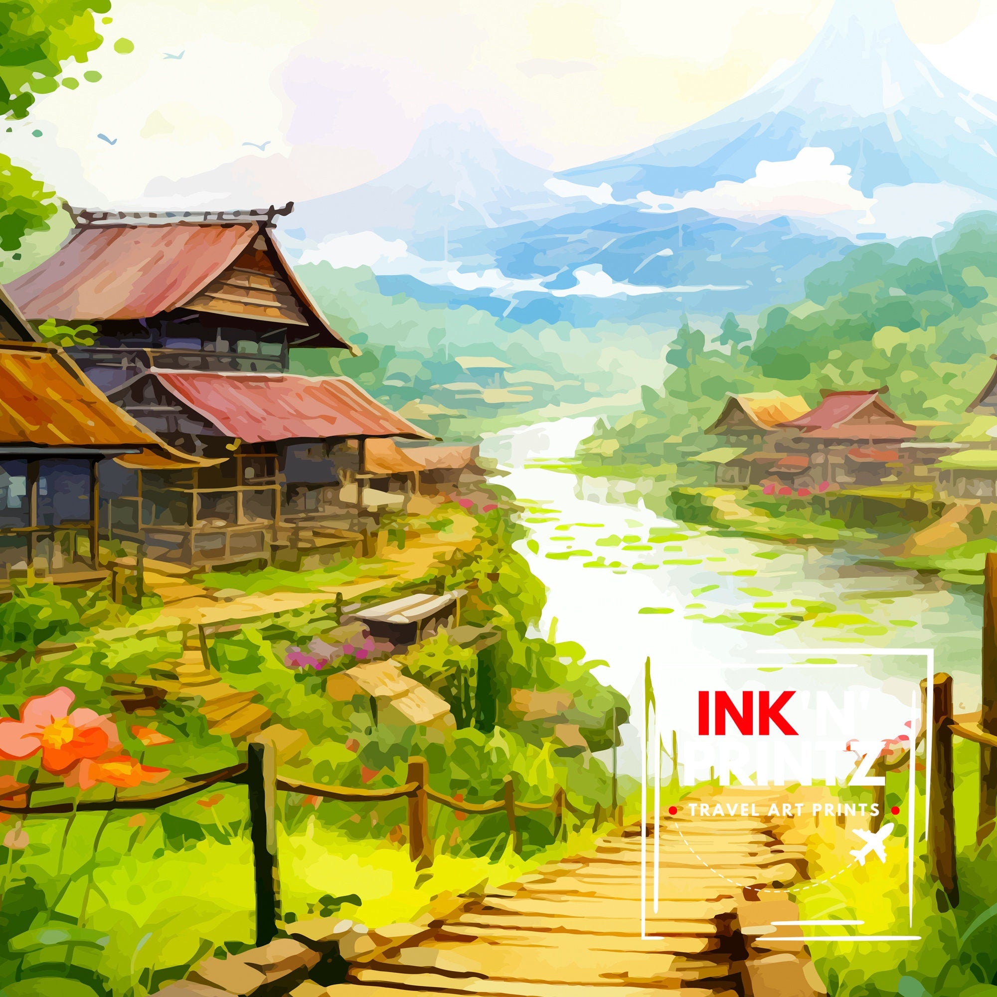 Pai Thailand Travel Print Pai Wall Decor Pai Poster Thailand Travel Prints Pai Art Print Pai Illustration Pai Wall Art