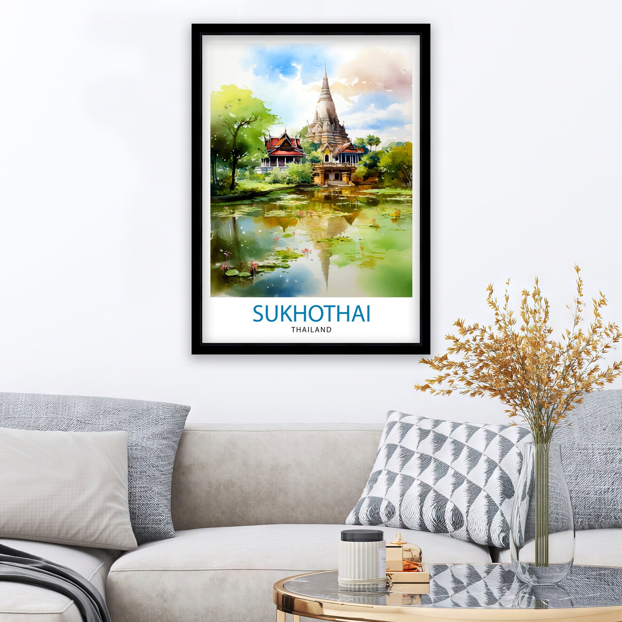 Sukhothai Thailand Travel Print Sukhothai Wall Decor Sukhothai Poster Thailand Travel Prints Sukhothai Art Print Sukhothai Illustration
