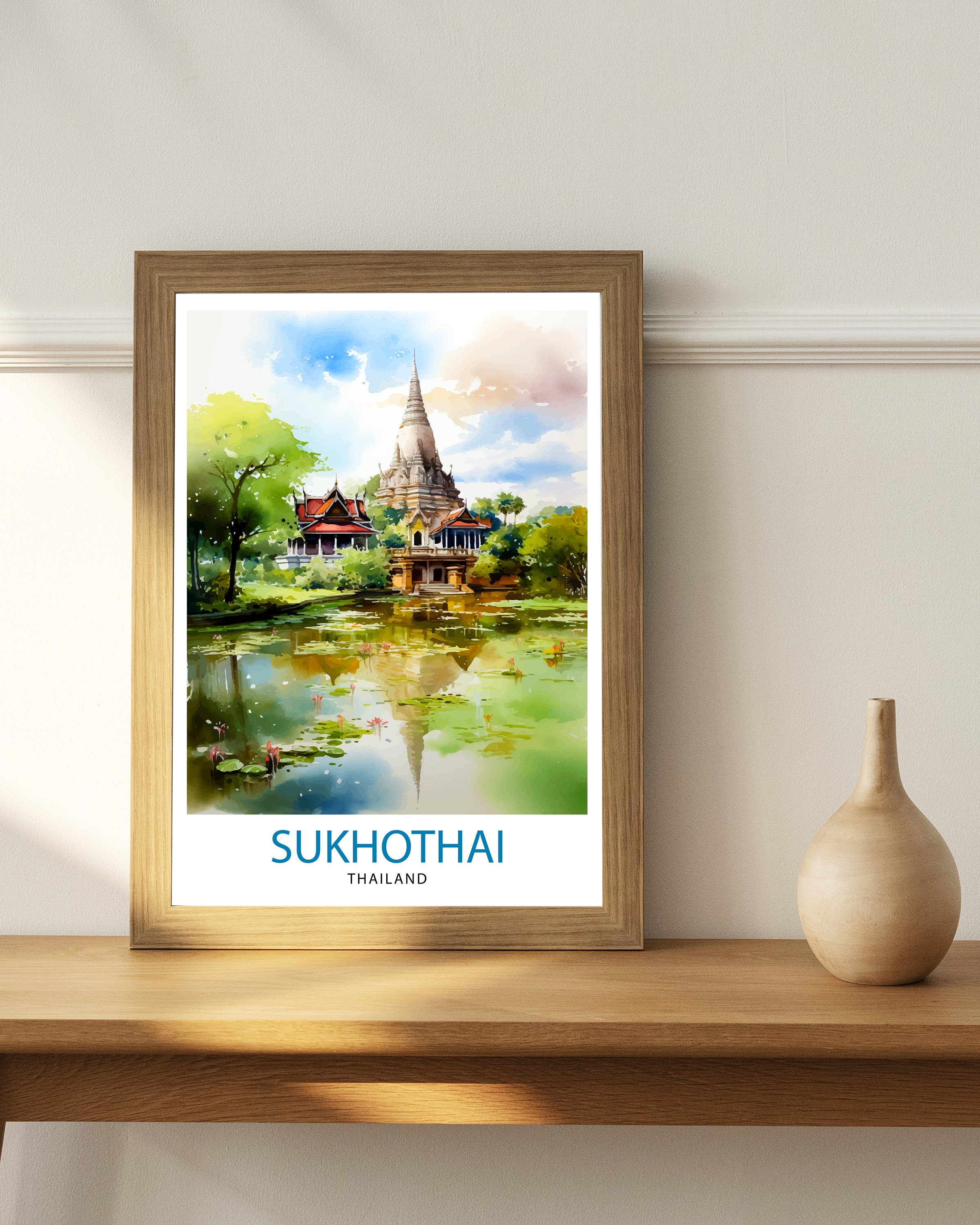 Sukhothai Thailand Travel Print Sukhothai Wall Decor Sukhothai Poster Thailand Travel Prints Sukhothai Art Print Sukhothai Illustration