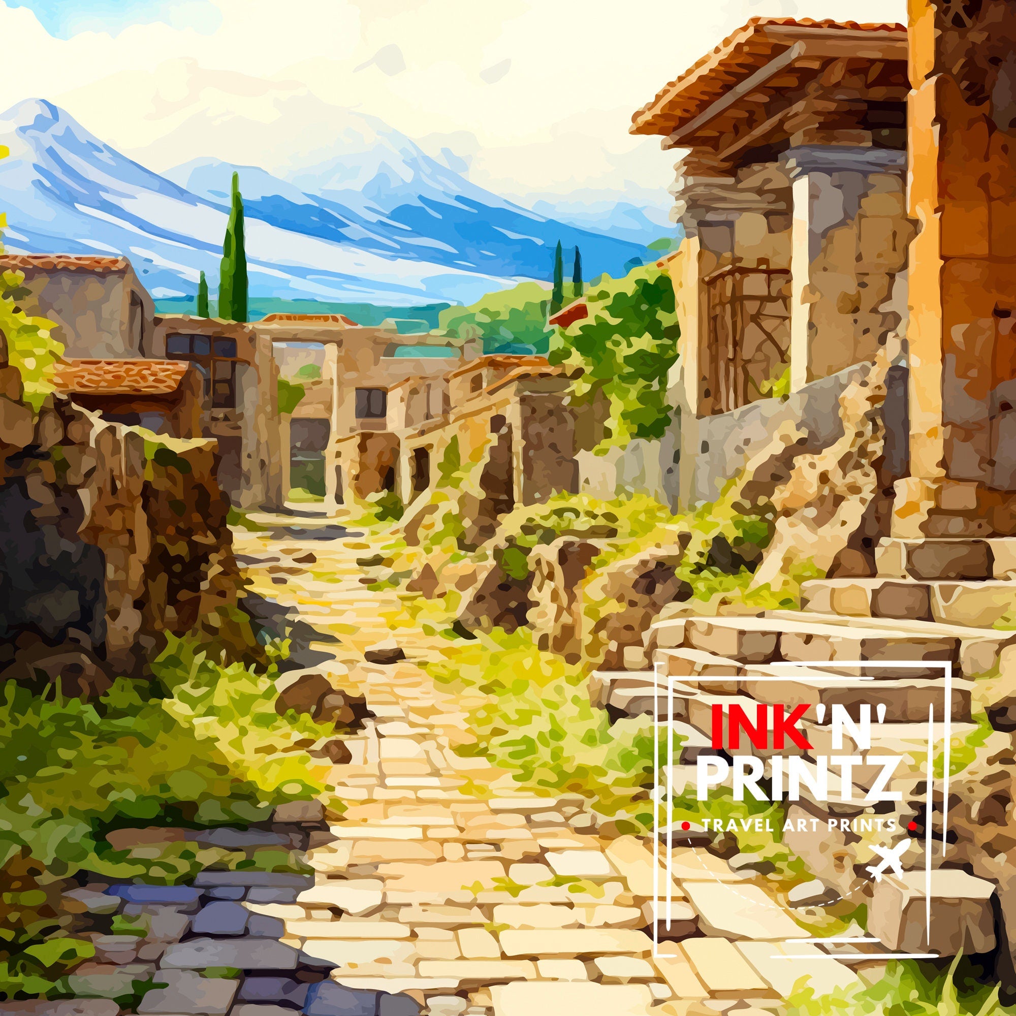 Pompeii Italy Travel Print Pompeii Wall Decor Pompeii Poster Italy Travel Prints Pompeii Art Print Pompeii Illustration Pompeii Wall Art
