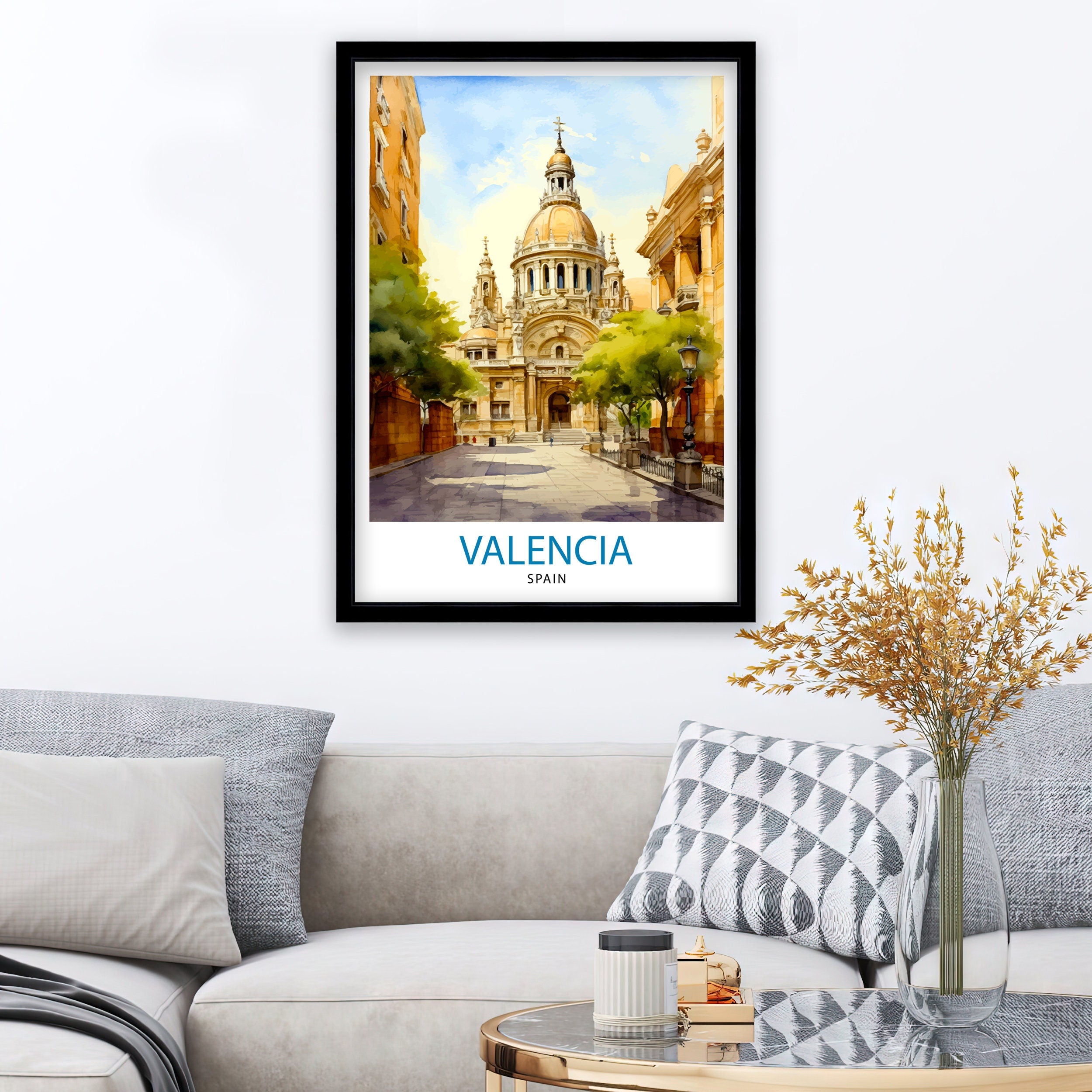 Valencia Travel Print Valencia Wall Decor Valencia Home Living Decor Valencia Spain City Print Capital City Valencia Illustration