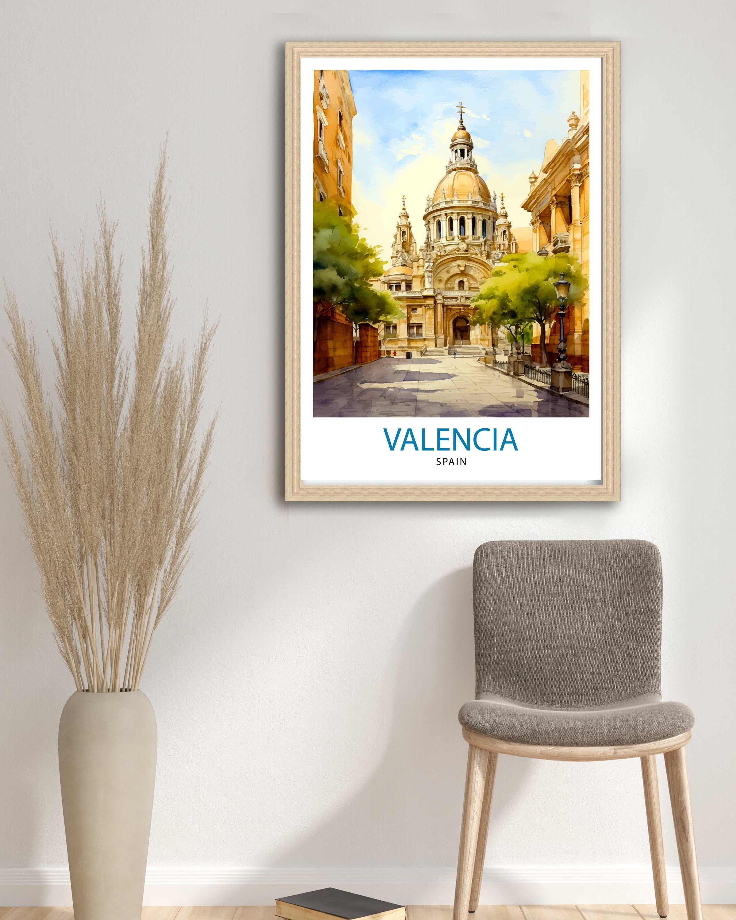 Valencia Travel Print Valencia Wall Decor Valencia Home Living Decor Valencia Spain City Print Capital City Valencia Illustration