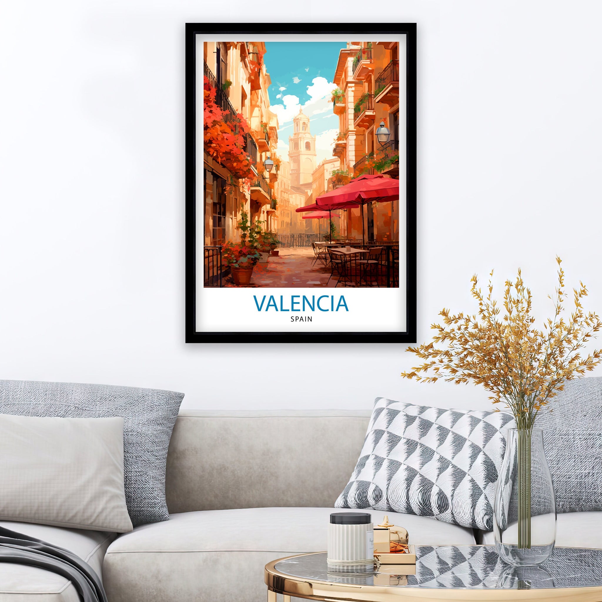 Valencia Travel Print Valencia Wall Decor Valencia Home Living Decor Valencia Spain City Print Capital City Valencia Illustration