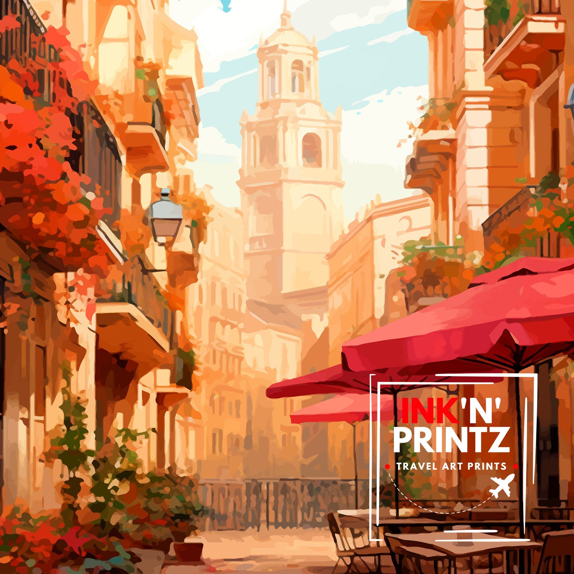 Valencia Travel Print Valencia Wall Decor Valencia Home Living Decor Valencia Spain City Print Capital City Valencia Illustration