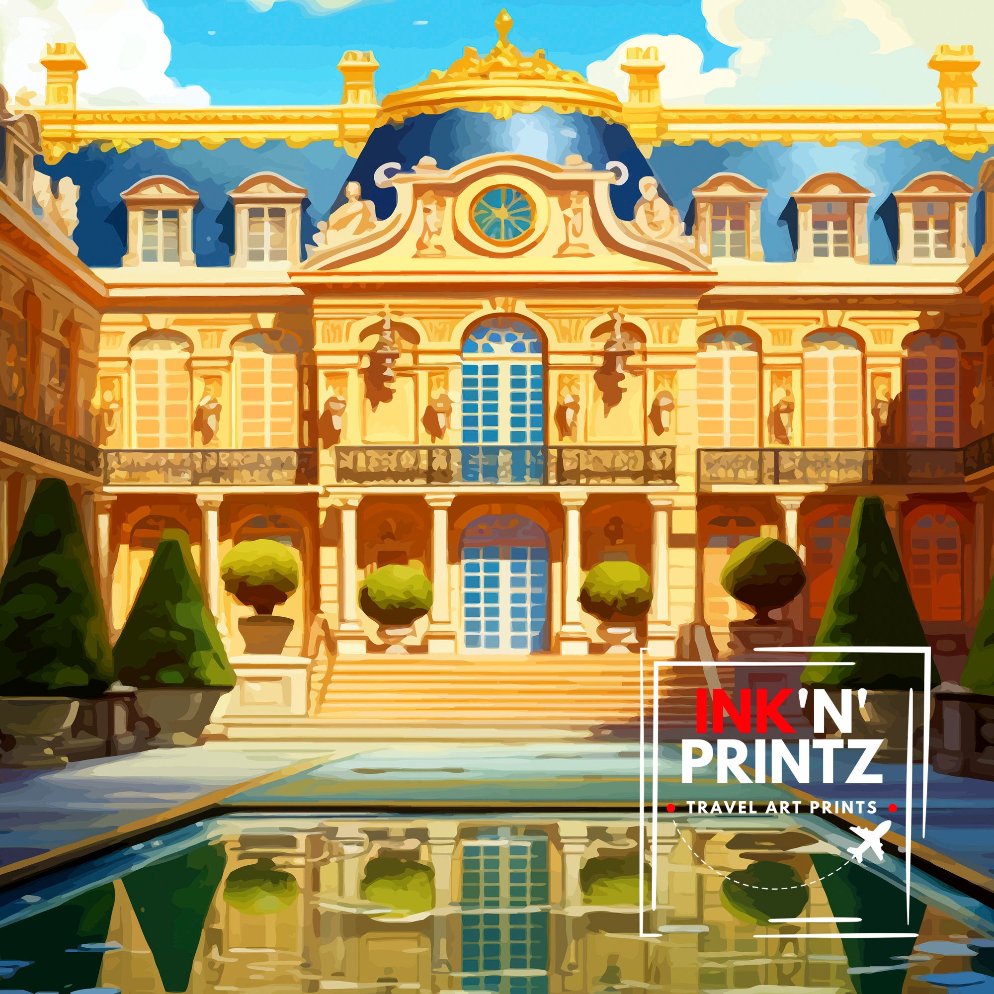 Versailles France Travel Print Versailles Wall Decor Versailles Poster France Travel Prints Versailles Art Print Versailles Illustration