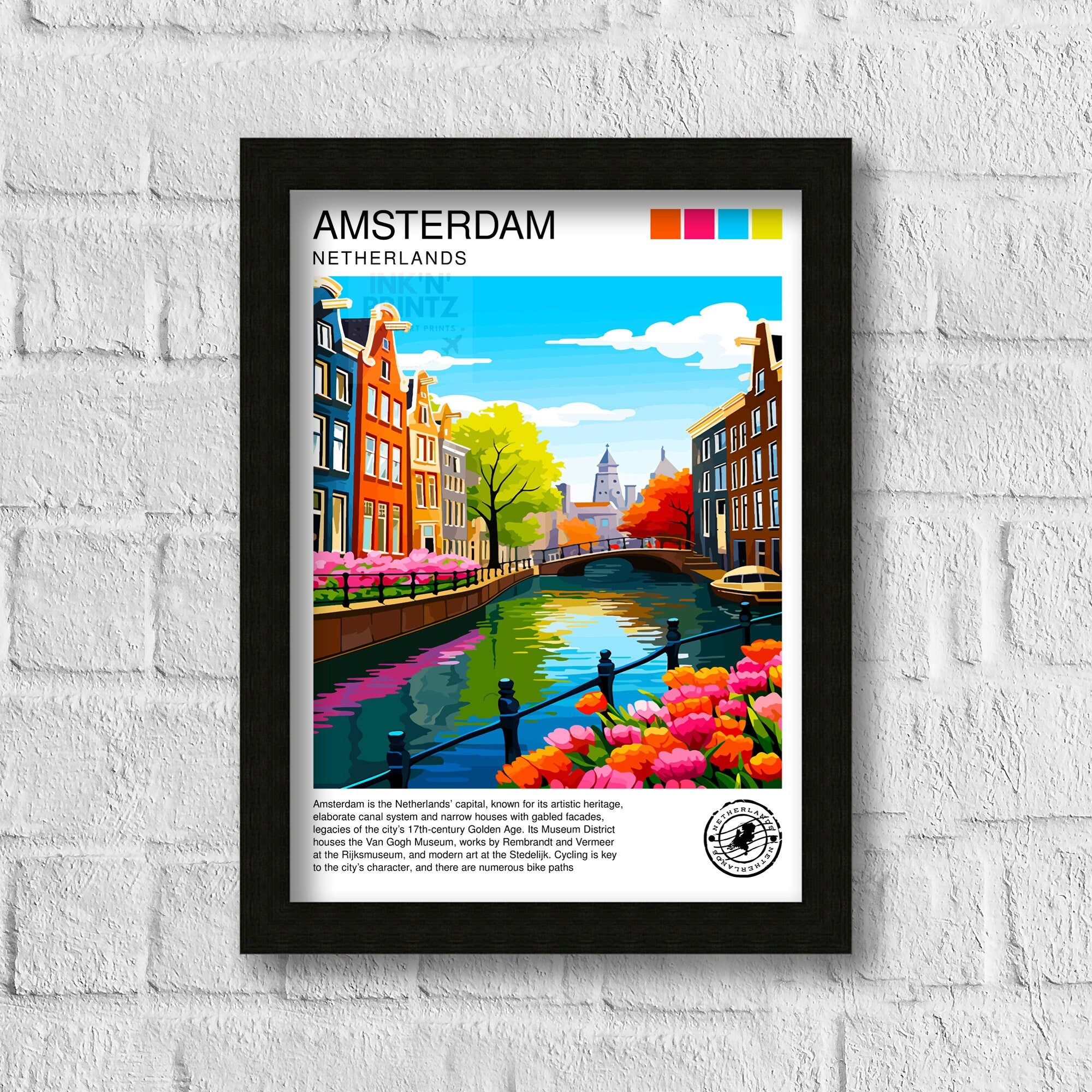 Amsterdam Travel Print Amsterdam Wall Art Amsterdam Home Decor Amsterdam Illustration Travel Poster Netherlands Print Gift for Amsterdam