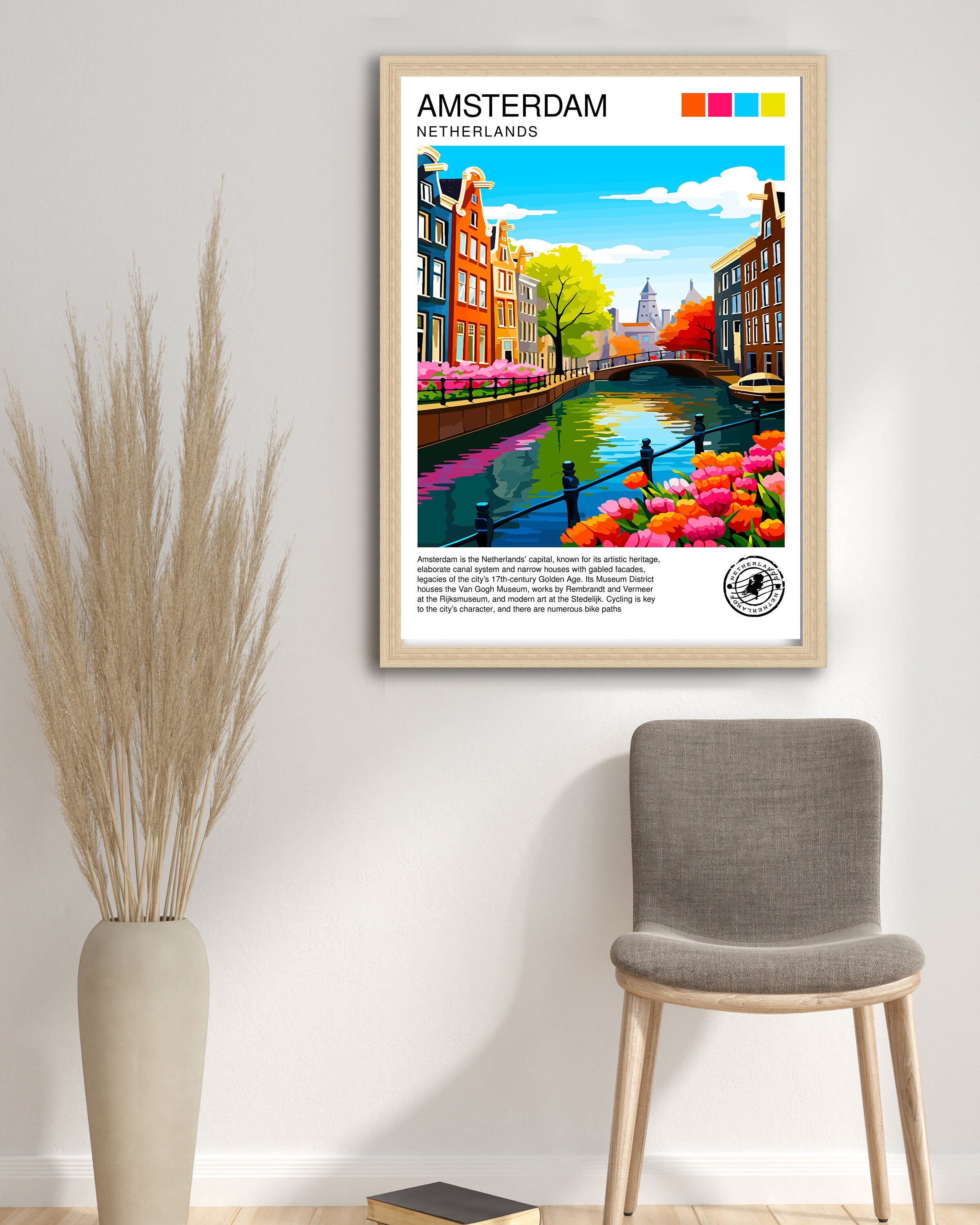 Amsterdam Travel Print Amsterdam Wall Art Amsterdam Home Decor Amsterdam Illustration Travel Poster Netherlands Print Gift for Amsterdam
