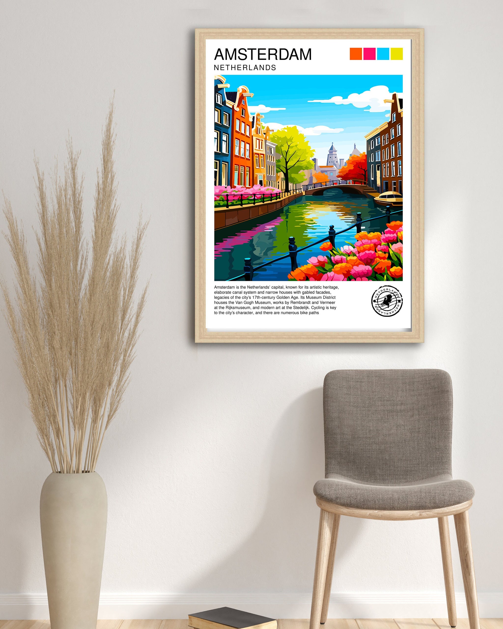 Amsterdam Travel Print Amsterdam Wall Art Amsterdam Home Decor Amsterdam Illustration Travel Poster Netherlands Print Gift for Amsterdam
